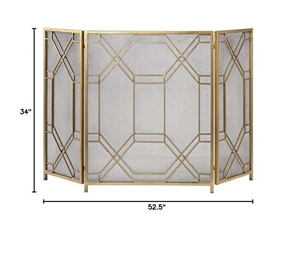 Bowery Hill Modern Gold Fireplace Screen - Elegant Decorative Fireplace Guard for Living Room, Bedroom & Home Decor