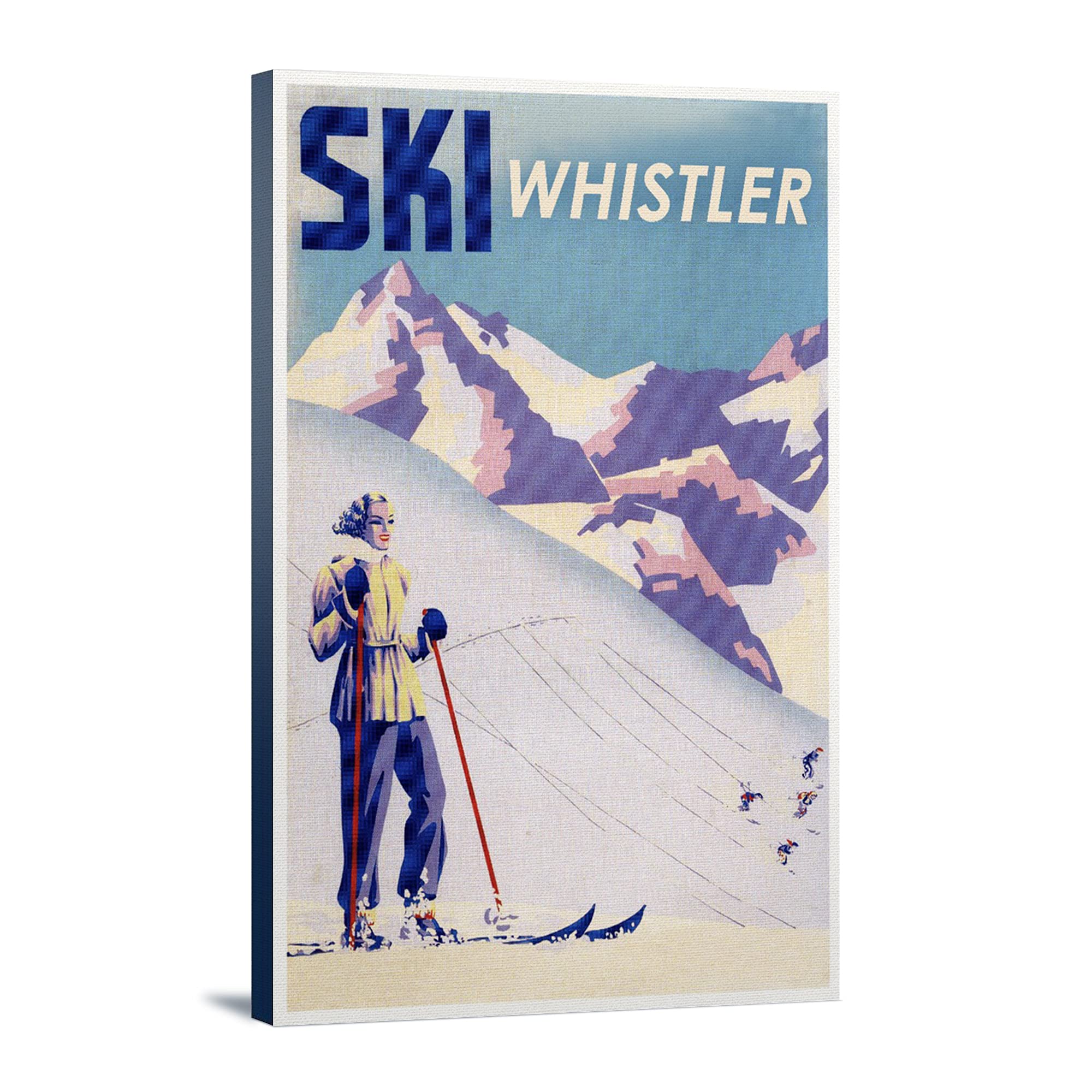 Vintage Whistler Ski Travel Poster - British Columbia Canada Wall Art (24x36 Stretched Canvas) - Perfect for Ski Lodge Decor & Winter Sports Enthusiast Gifts