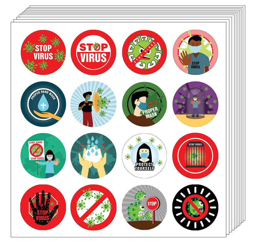 Creanoso Stop The Contagion Stickers (5-Sheet Pack) - Premium Quality Stickers for Kids, Teens & Adults - Perfect for Stocking Stuffers, Corporate Giveaways, Party Favors & School Supplies - Promote Hygiene Awareness in Offices, Classrooms & Events