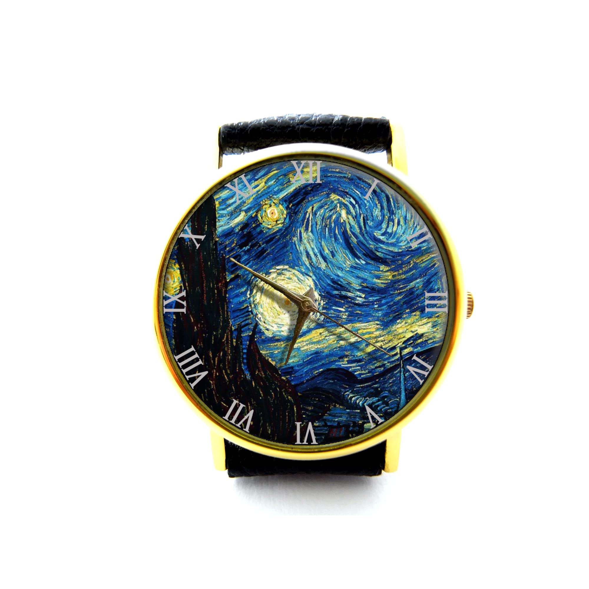 Van Gogh Starry Night Handmade Leather Watch - Genuine Leather Bracelet Watch for Men & Women - Artistic Vintage Timepiece - Perfect Gift for Art Lovers, Birthday, Anniversary - P071