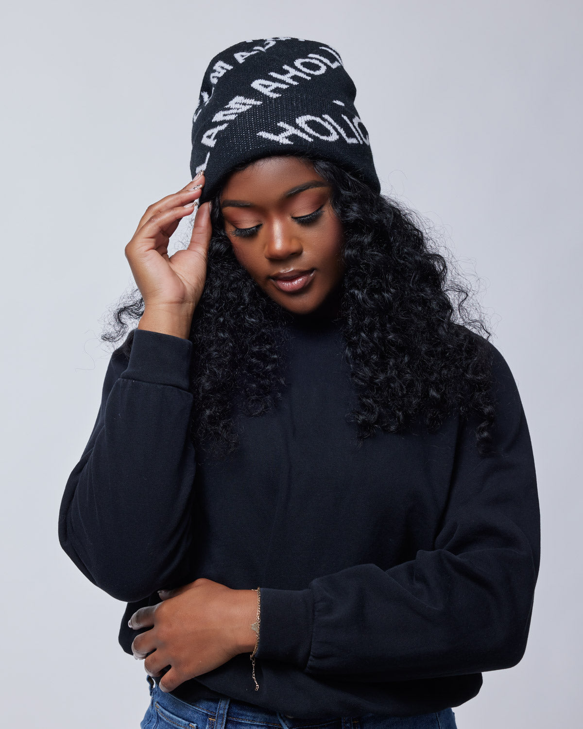 MONOGRAM BEANIE HAT - Black Knit Winter Cap for Men & Women - Stylish Unisex Beanie for Cold Weather, Outdoor Activities & Casual Fashion