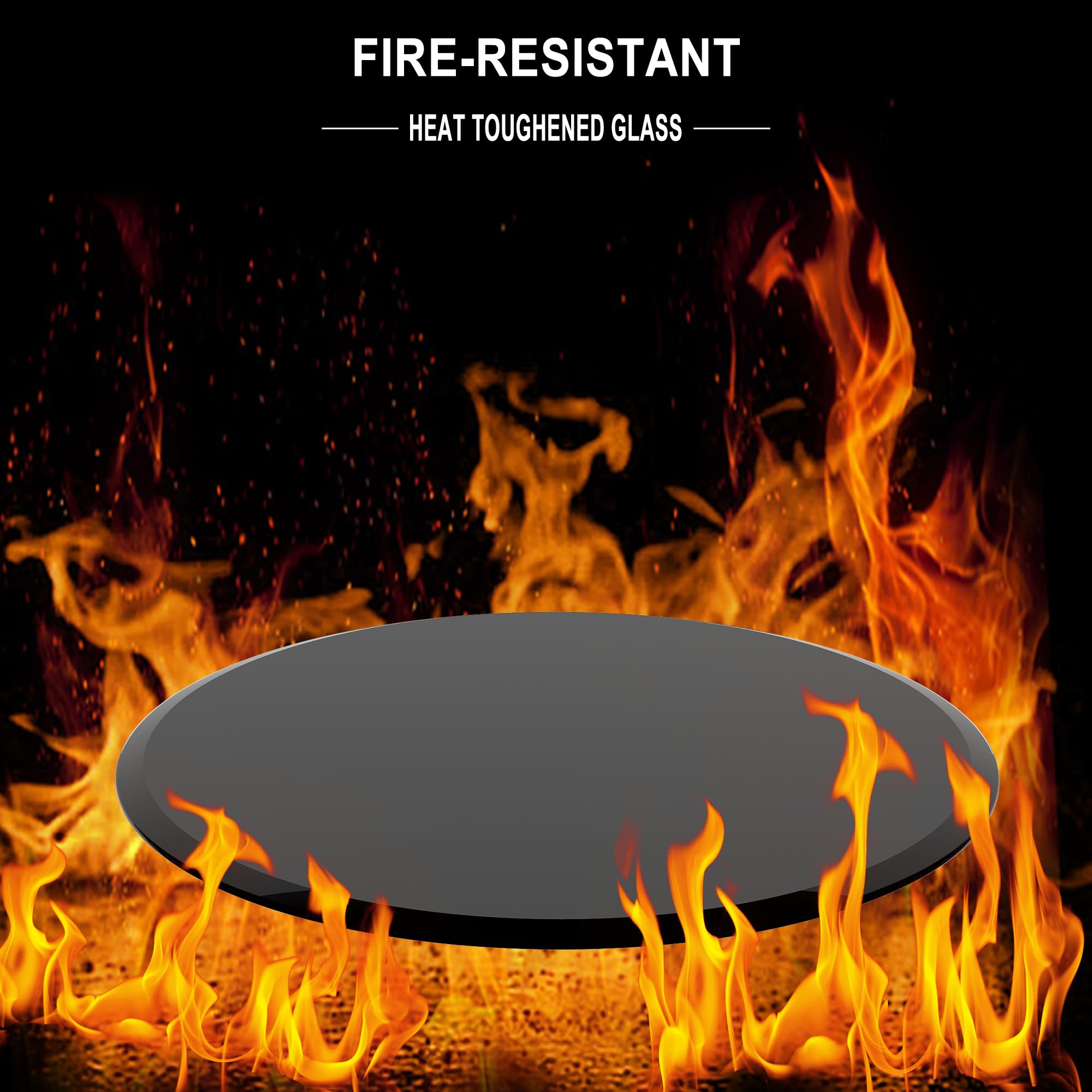 38.6 Inch Round Tempered Glass Table Top - 2/5 Inch Thick Black Glass with Beveled Polished Edge - Perfect for Dining Tables, Coffee Tables, and Modern Home Decor