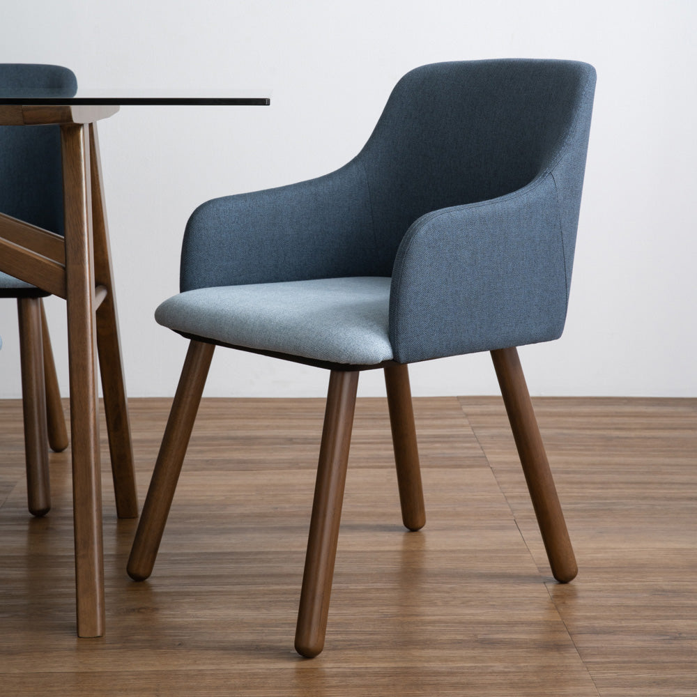 JOLLIN Modern Arm Chair - Walnut Wood Frame with Blue Upholstery - Comfortable Lounge Chair for Living Room, Bedroom, or Office