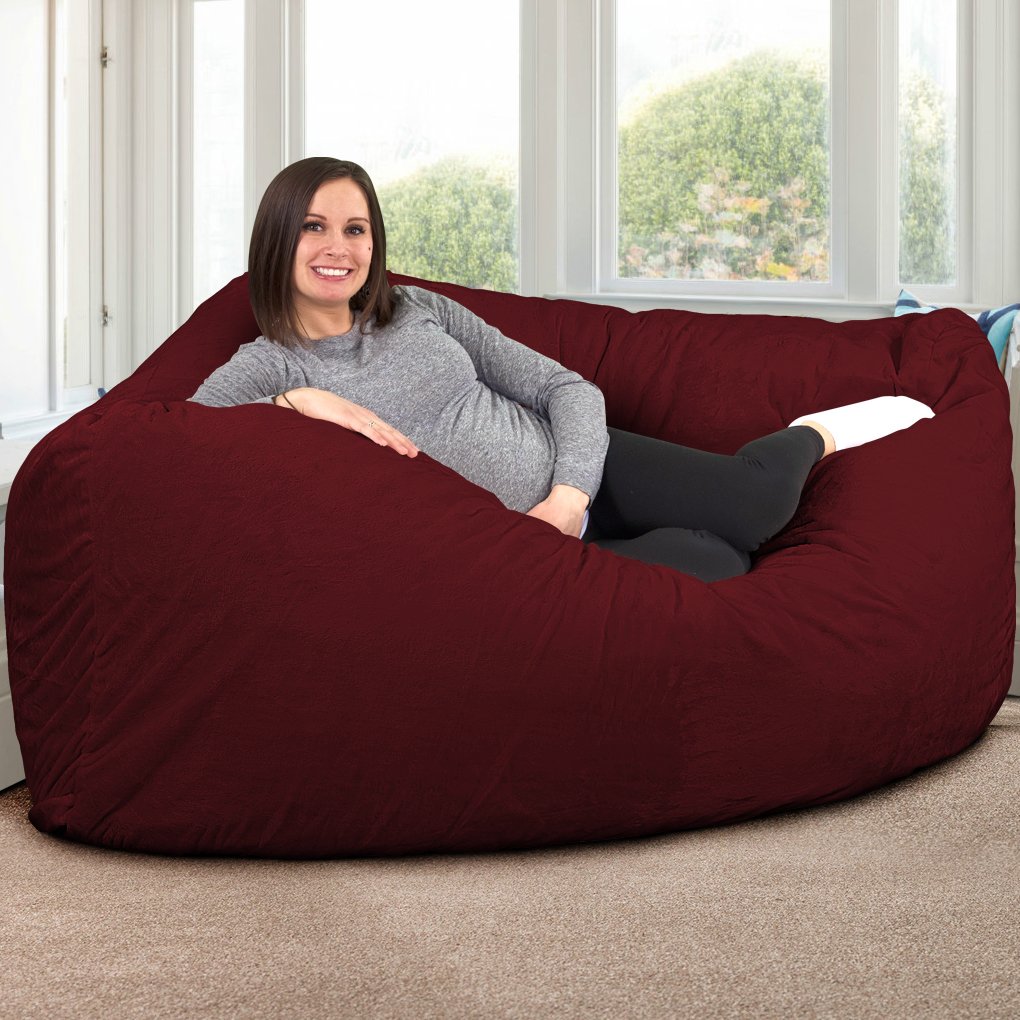 ULTIMATE SACK Oversized Corner Bean Bag Chair for Adults - Burgundy Suede Lounge Furniture | Perfect for Living Rooms, Game Rooms & Dorm Relaxation