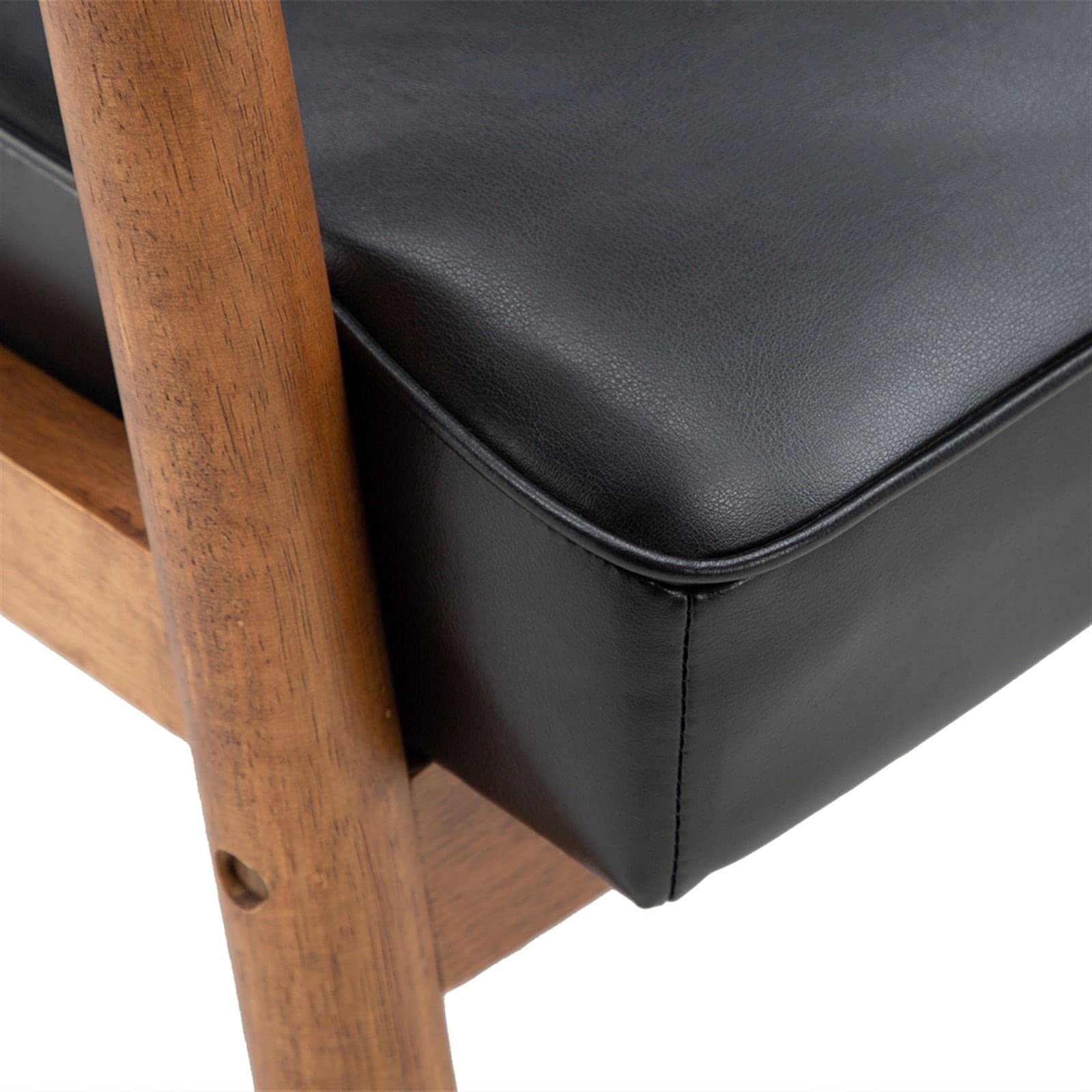 Mid-Century Modern Black PU Accent Armchair - Upholstered Wood Frame Lounge Chair for Living Room, Bedroom & Office - Stylish Comfortable Seating for Home Decor