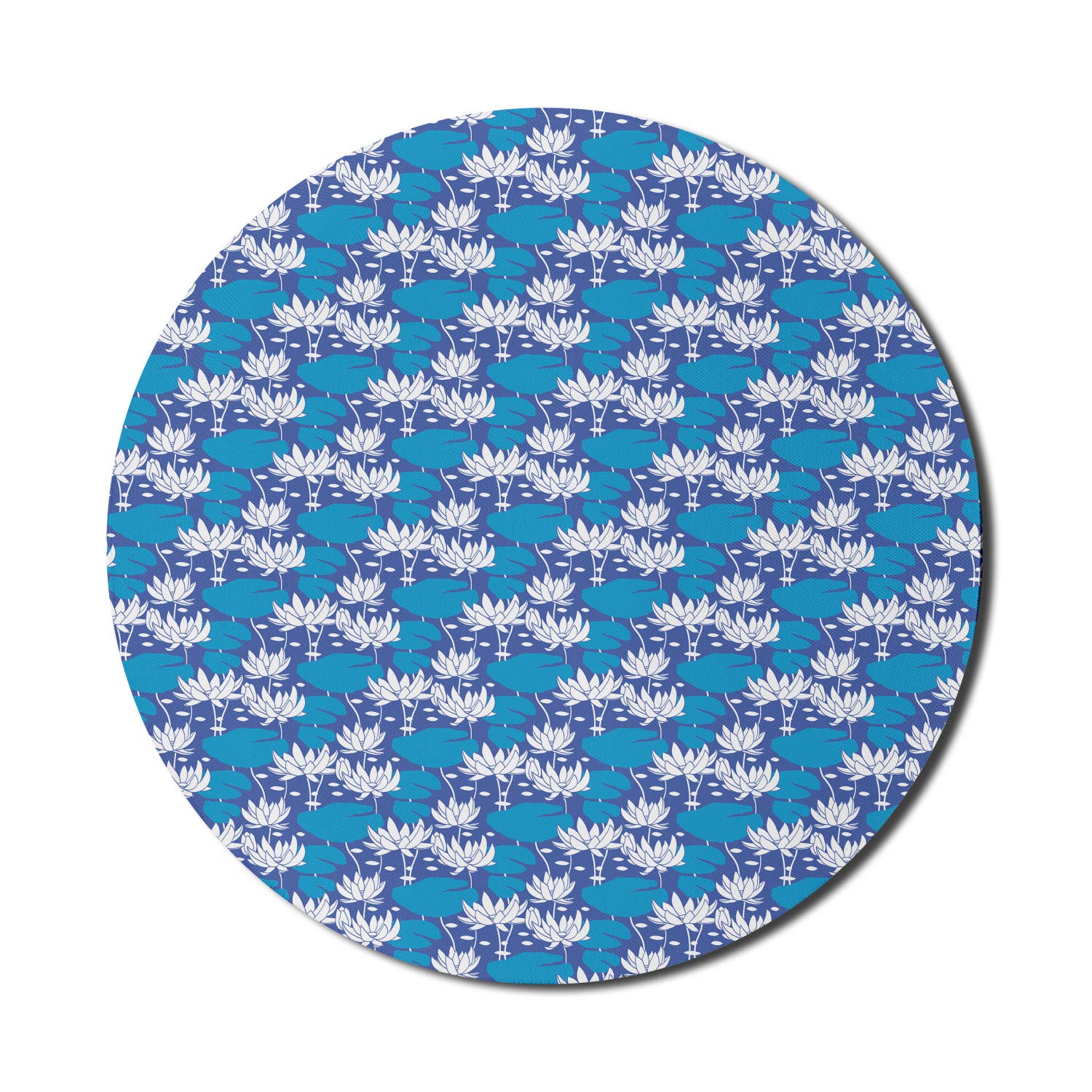 Ambesonne Floral Computer Mouse Pad - Non-Slip Round Gaming Mousepad with Abstract Water Lily Design, 8 Inch Thick Rubber Base in Violet Blue Sea Blue Colors | Perfect for Office, Home & Gaming Setups