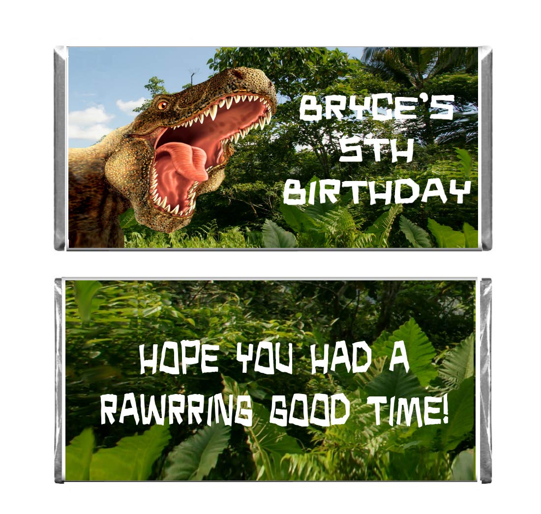 Custom T-Rex Dinosaur Chocolate Bar Wrappers & Foils - 200 Pack Personalized Candy Packaging for Birthday Parties, Baby Showers & Halloween Treats (Candy Not Included)