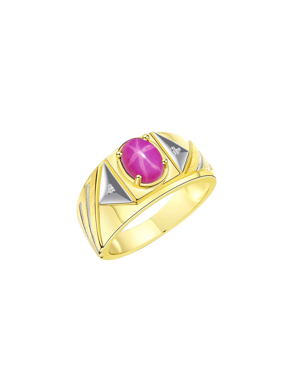 Men's Gold Plated Silver Ring with Oval Gemstone & Diamonds - Birthstone Jewelry for Gifts & Special Occasions