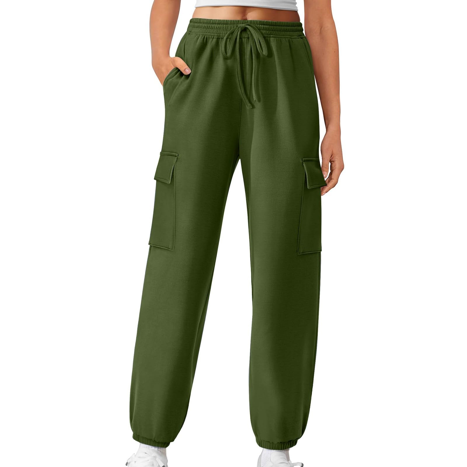 Women's Fleece-Lined Cargo Sweatpants - High Waisted Baggy Joggers with Drawstring & Wide Straight Leg (2024 Fashion) - Perfect for Lounge Wear, Workouts, and Casual Outfits
