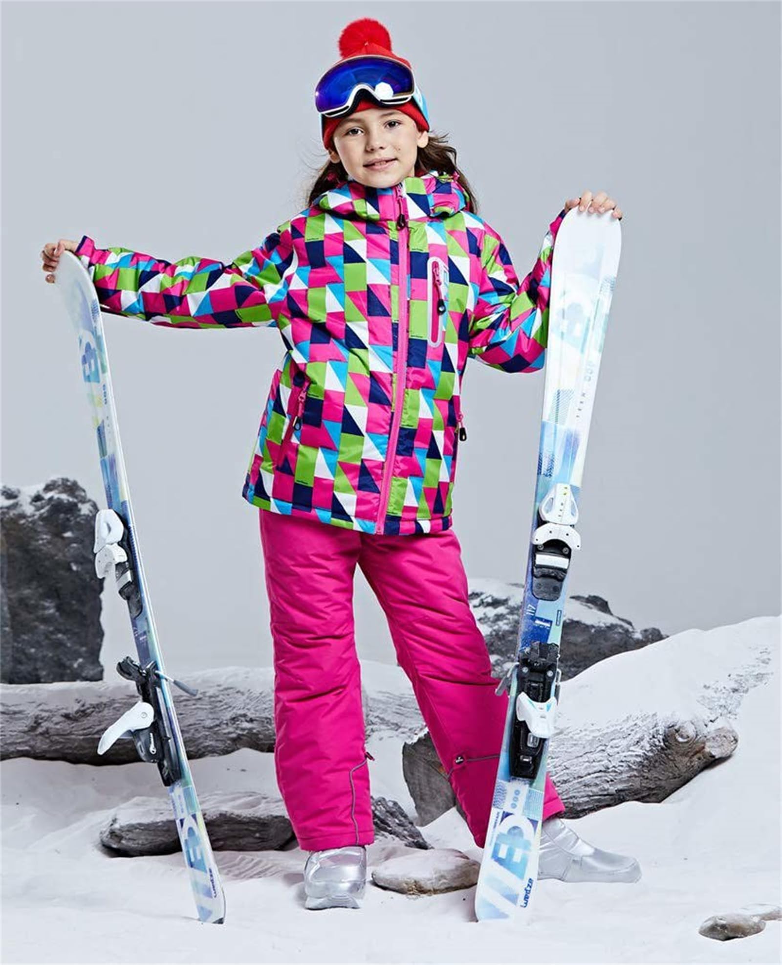 WOWULOVELY Girls' Thick Warm Snowsuit Hooded Ski Jacket & Pants 2-Piece Set - Winter Skiing Outfit for Kids - Perfect for Snowboarding, Sledding & Outdoor Winter Activities