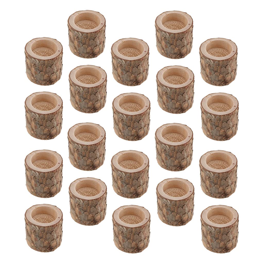 20pcs Rustic Wooden Tea Light Candle Holders - Wedding, Halloween & Christmas Decor - Handmade Wood Candle Stand for Home, Party & Table Centerpiece Decorations
