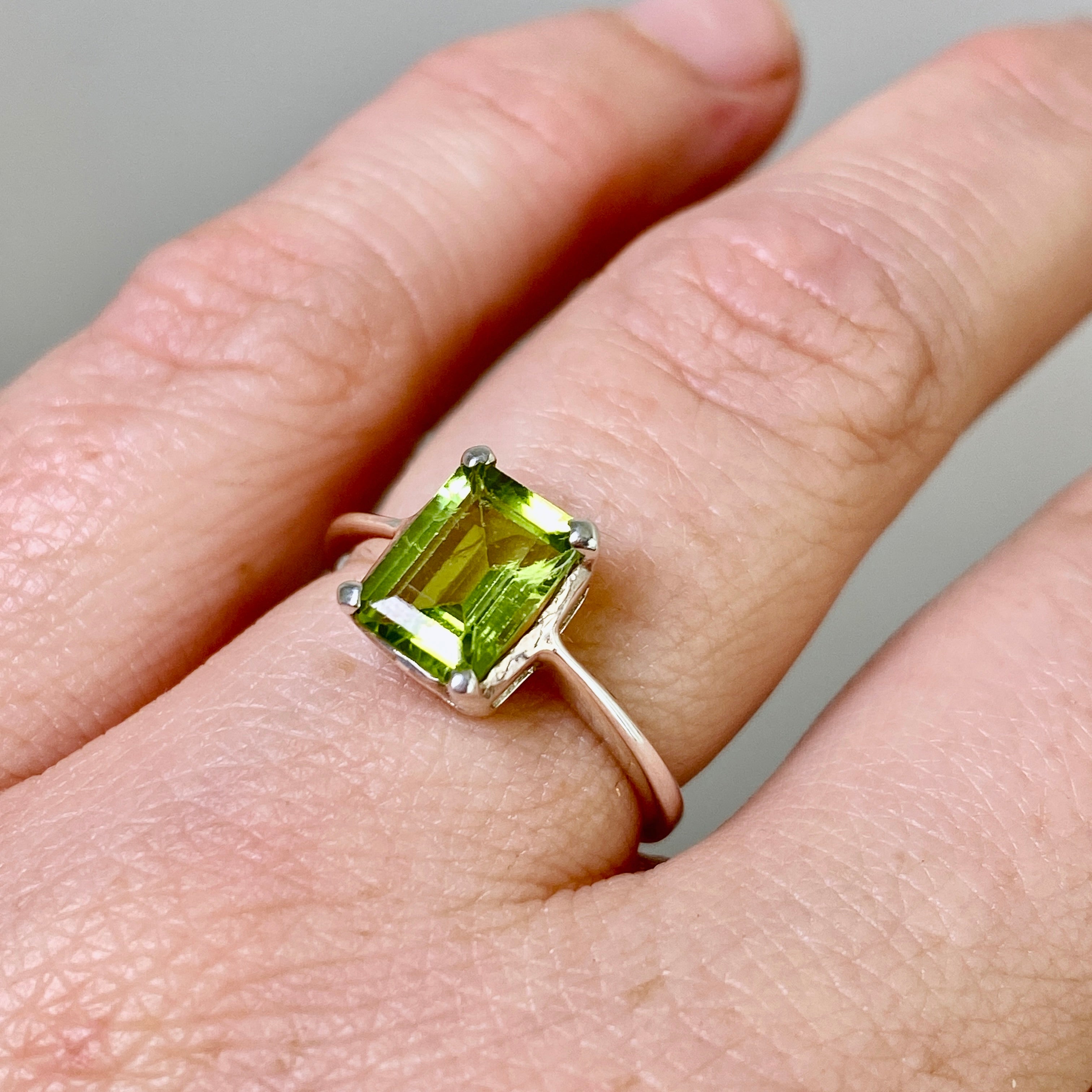 Peridot Rectangular Faceted Ring Size 6 - Dainty Green Gemstone Jewelry for Women - Perfect for Engagement, Wedding & Everyday Wear