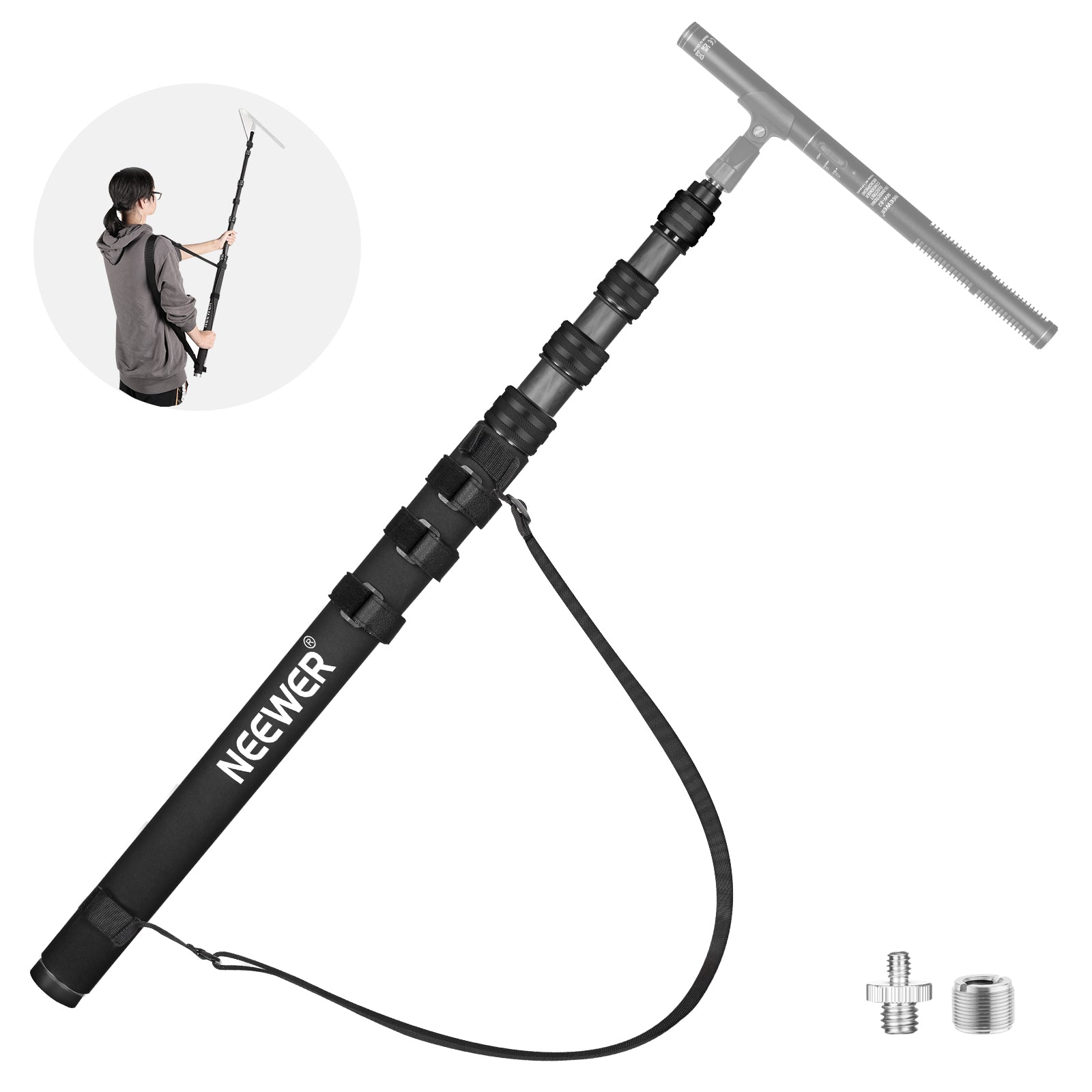 NEEWER MS 300C Upgraded Carbon Fiber Microphone Boom Stand - Professional Telescoping Boom Arm for Studio Recording, Podcasting & Field Interviews