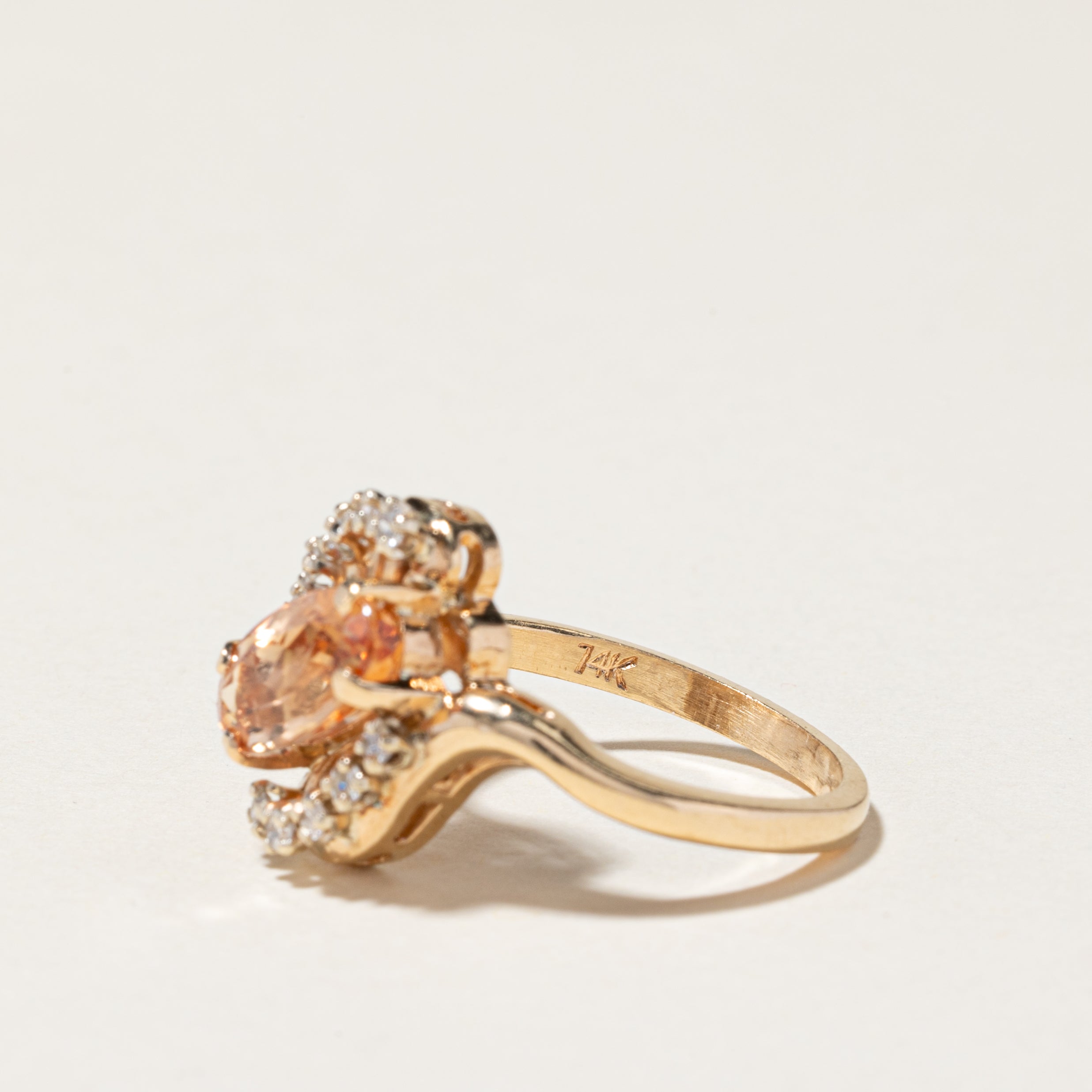 14K Yellow Gold Morganite & Diamond Ring - 1.30ct Morganite & 0.16ctw Diamonds, Size 6.5 | Elegant Engagement, Wedding, Anniversary Gift for Her