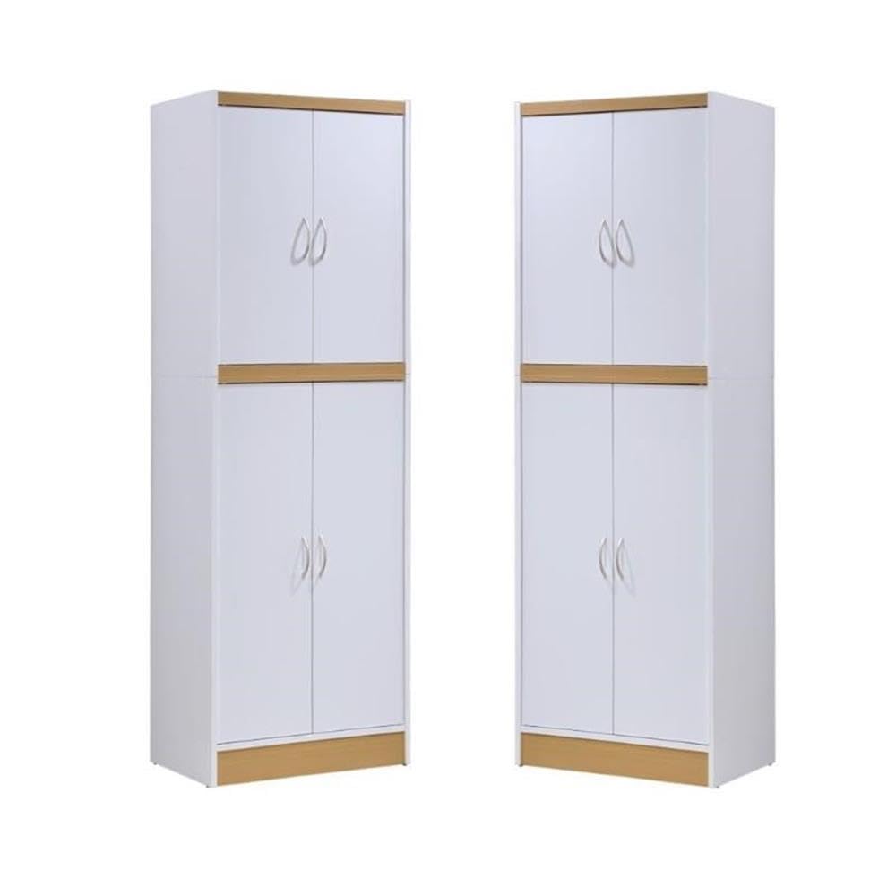 White Wooden Kitchen Pantry Set - 4 Shelf Storage Organizer for Home & Kitchen (Set of 2) - Perfect for Pantry Organization, Spice Storage & Small Space Saving
