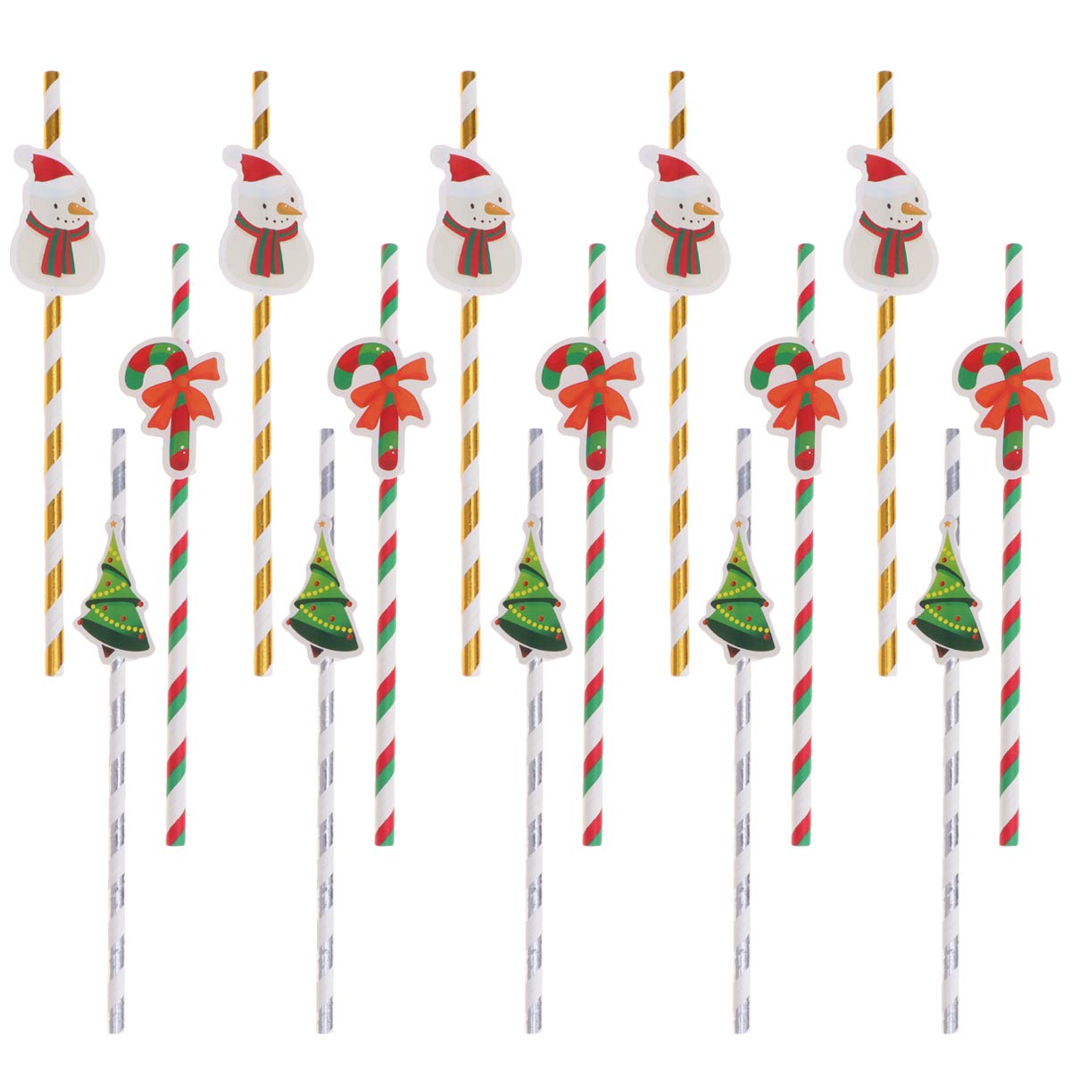 30pcs Christmas Party Straws - Cartoon Paper Drinking Straws with Holiday Designs (Christmas Tree, Candy Cane, Snowman) - Perfect for Xmas Decorations, Holiday Parties & Festive Celebrations