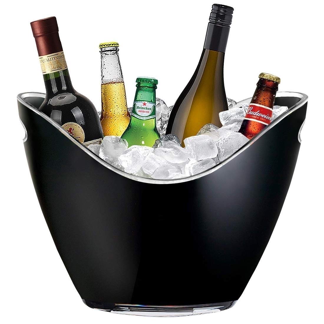 Clear Acrylic 8 Liter Ice Bucket for Wine & Champagne Bottles - Modern Black - Perfect for Parties, Weddings & Home Bars
