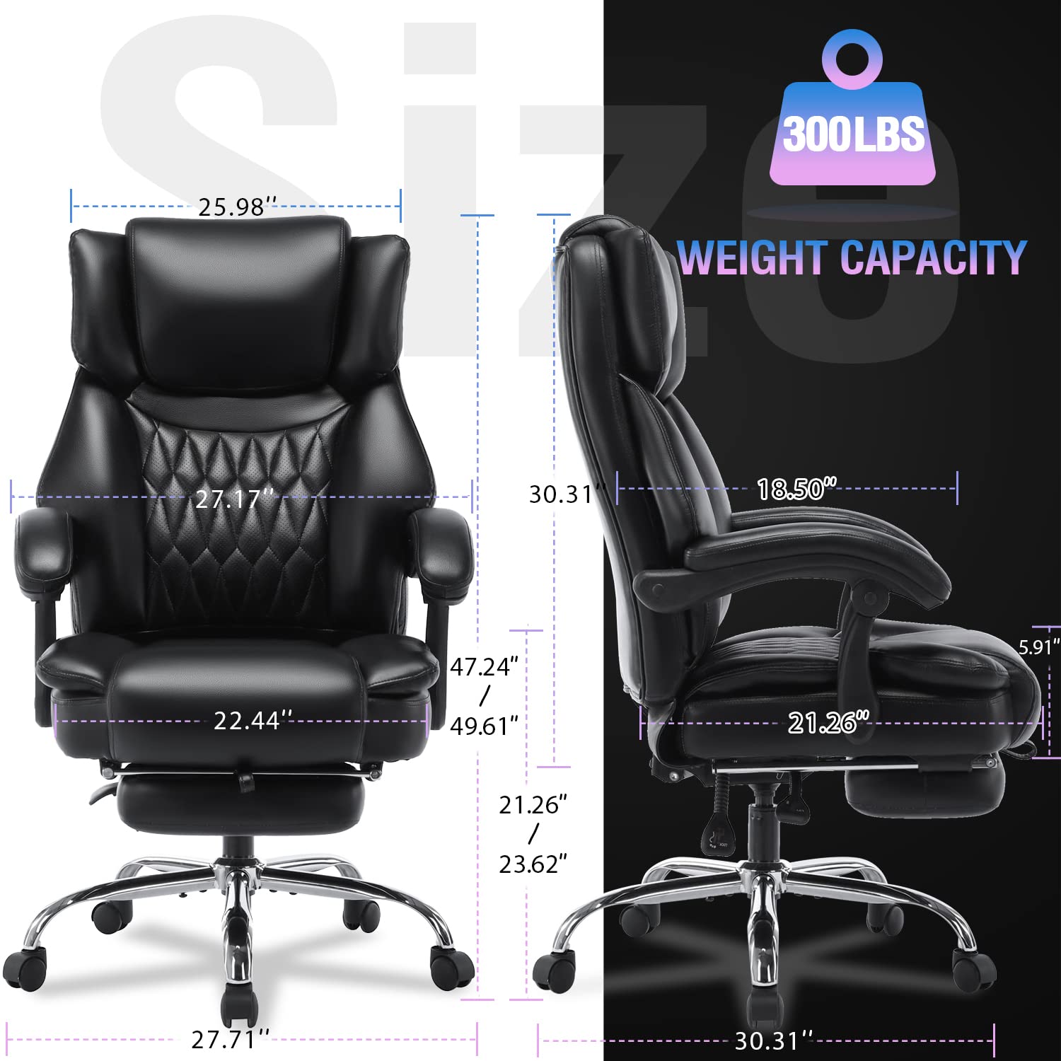 Ergonomic High Back Massage Office Chair with Adjustable Footrest - Executive Computer Desk Chair with Lumbar Support, Reclining Function & Breathable Thick Padding for Home & Office Use - Perfect for Long Work Hours, Gaming & Relaxation