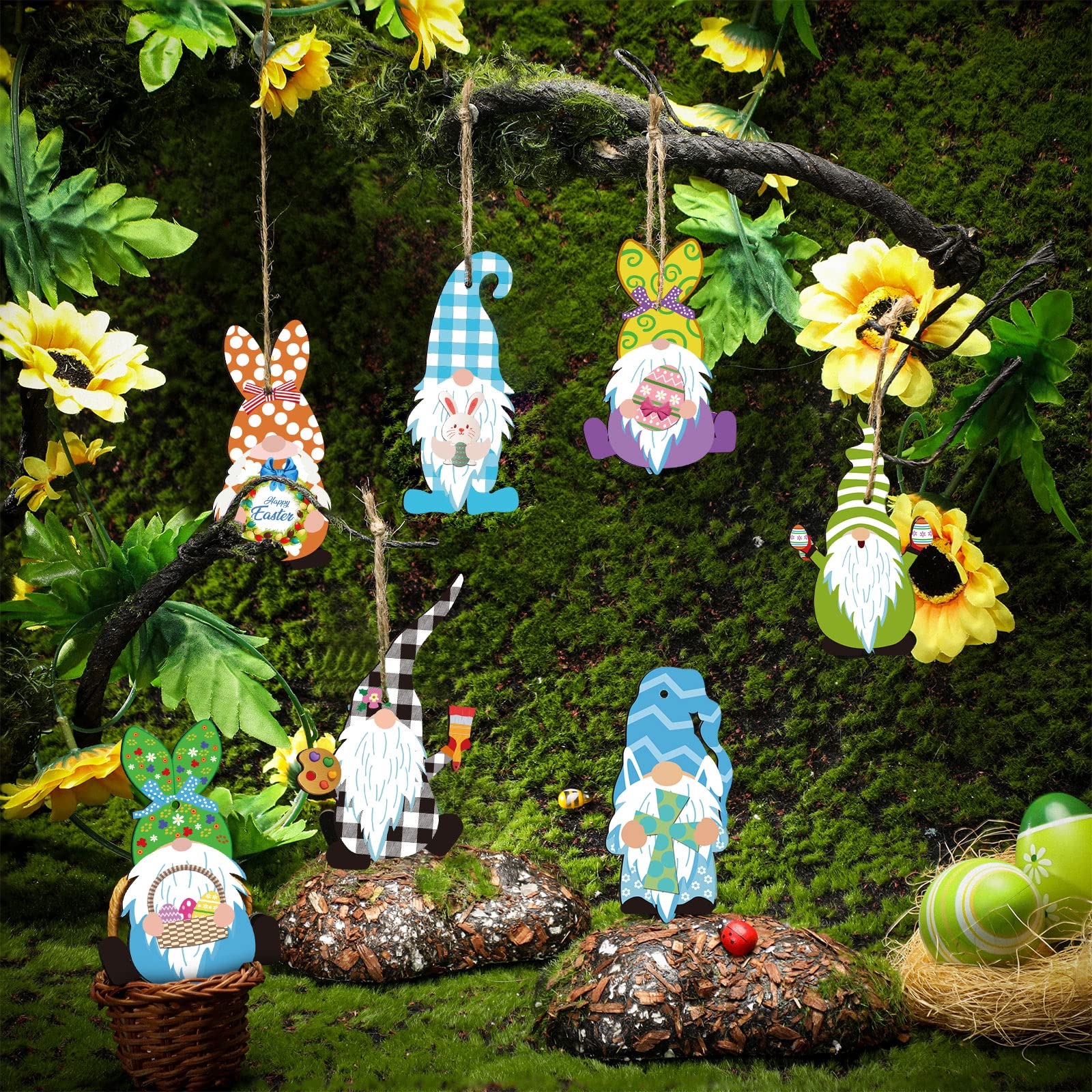 40-Piece Easter Wooden Gnome Ornaments Set - Spring Bunny Gnomes & Elf Decor for Easter Tree, Hanging Party Decorations - Perfect for Easter Celebrations, Home Decor, and Spring Festival Gifts