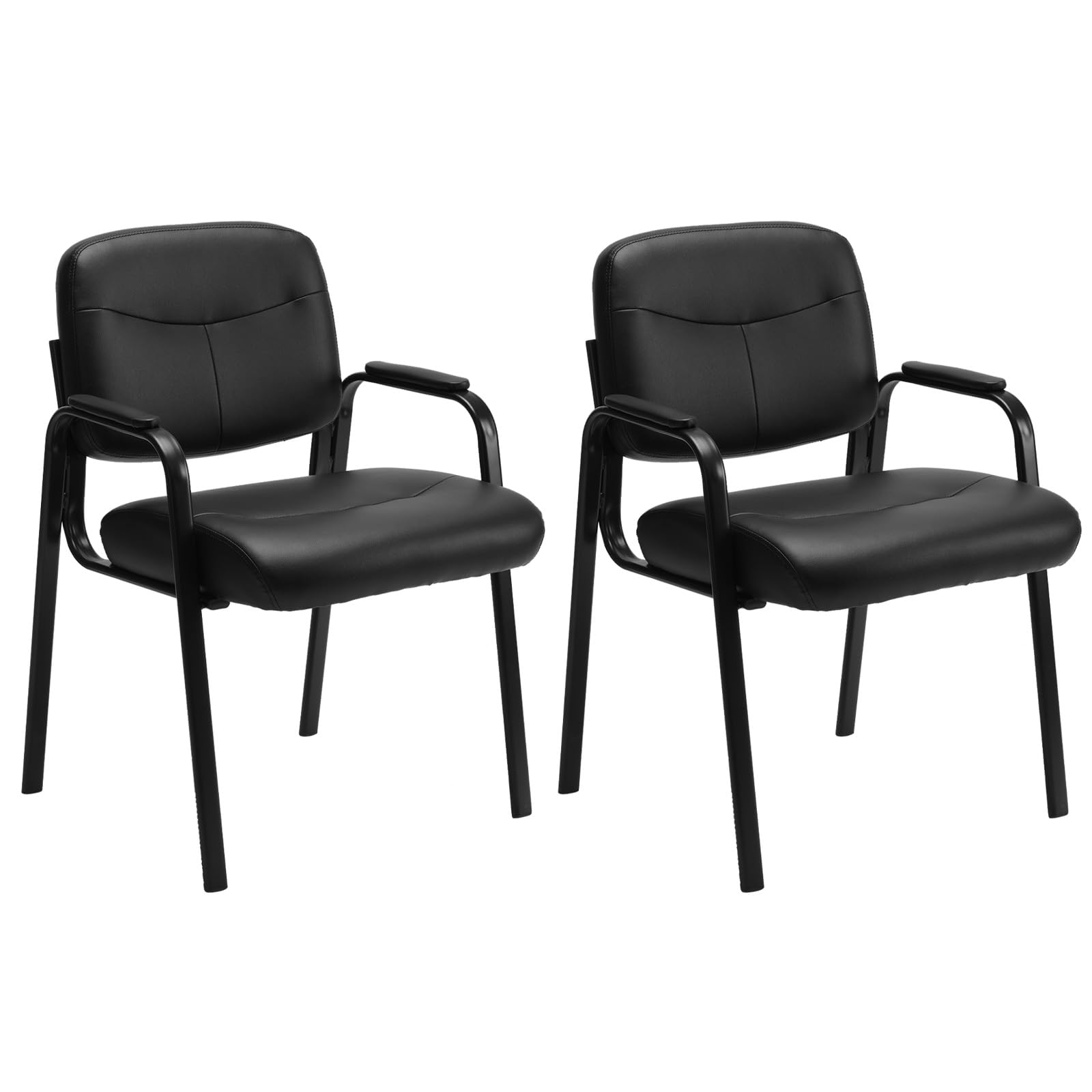 Sweetcrispy Set of 2 Leather Stationary Office Chairs - No Wheels Reception Guest Chairs with Padded Arms for Elderly, Waiting Room, Conference Room, Lobby or Salon - Perfect for Home Office, Clinic Waiting Area and Professional Workspaces