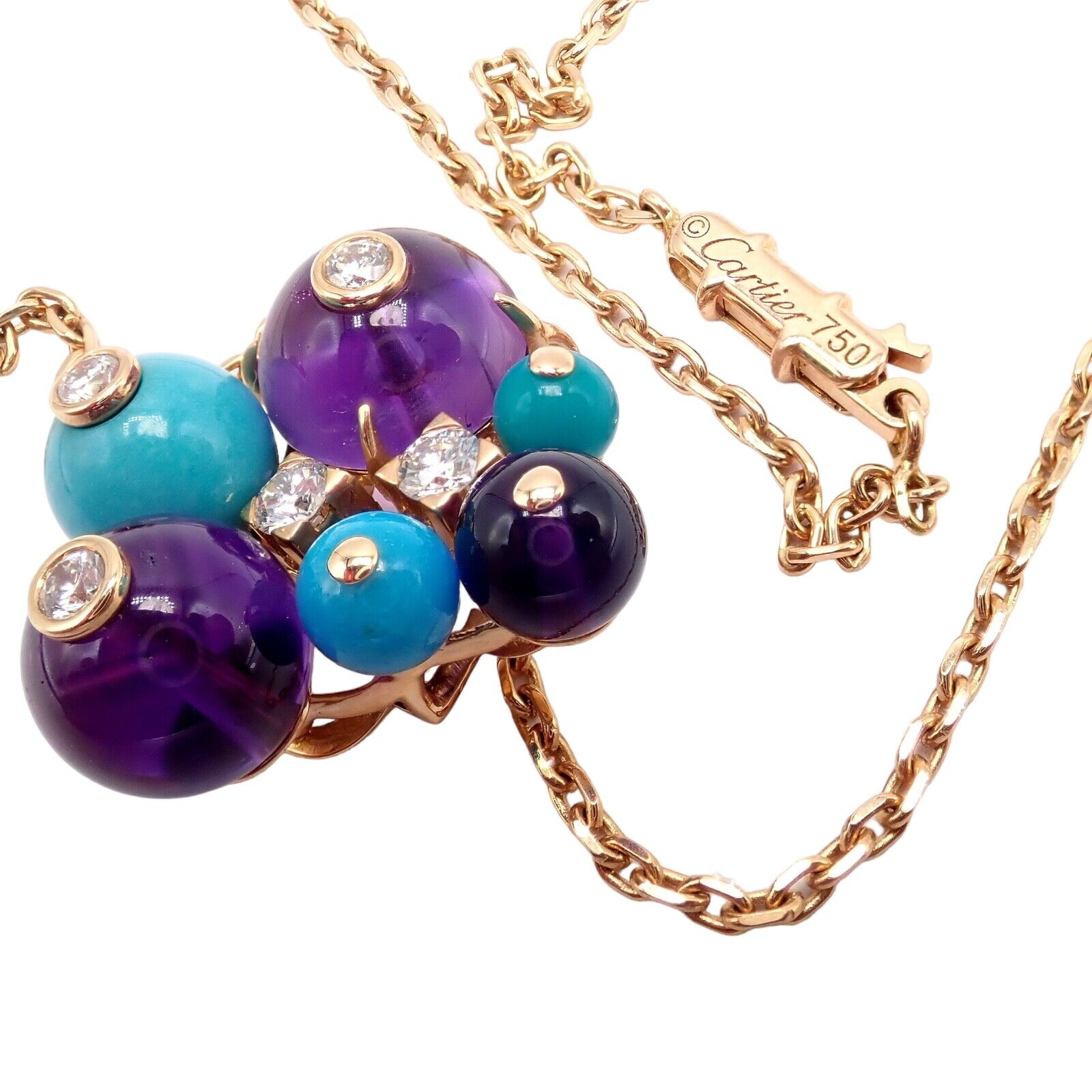 Authentic Cartier 18k Rose Gold Turquoise Diamond Delices De Goa Necklace - Luxury Jewelry for Women, Perfect for Weddings, Parties & Special Occasions