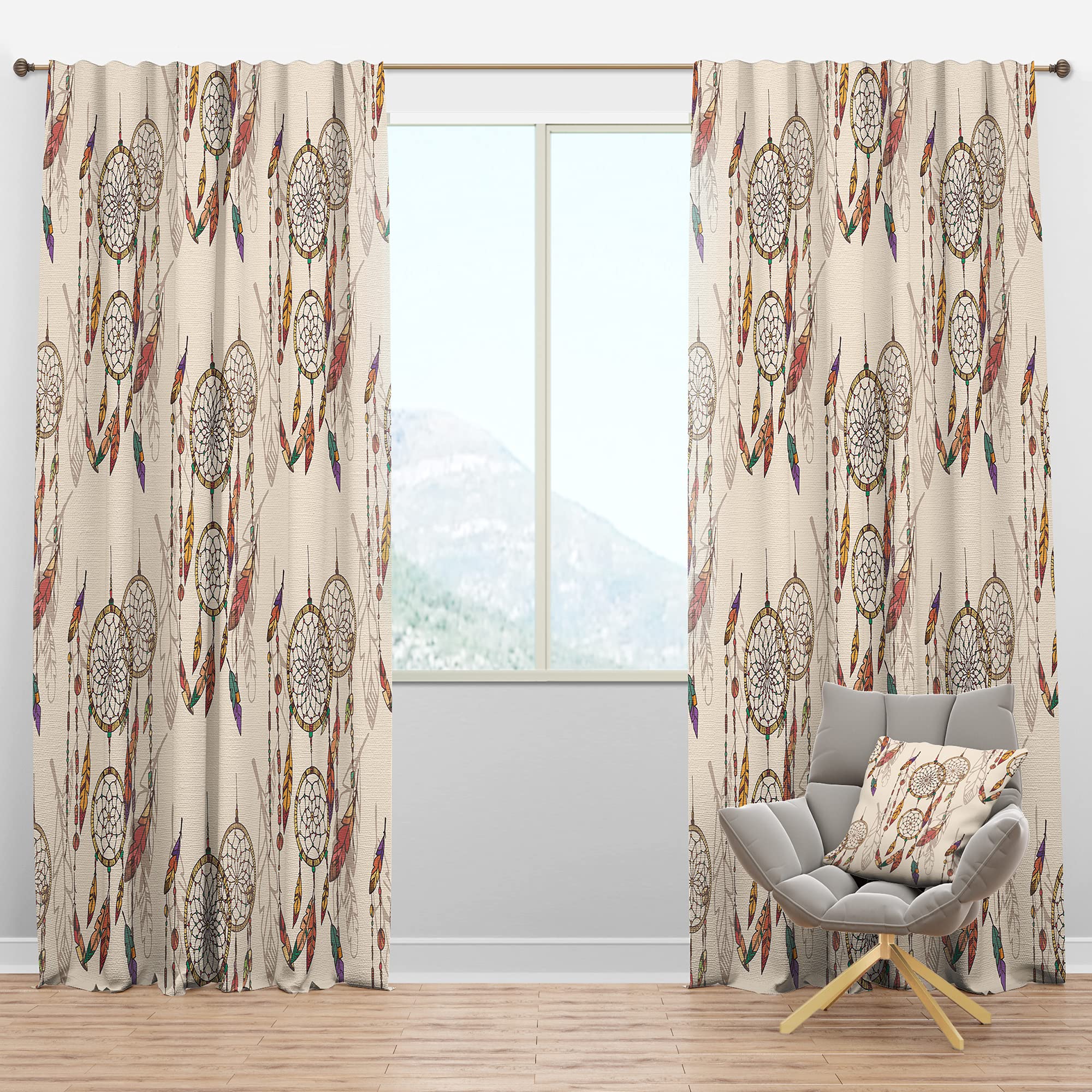 Bohemian Dream Catcher Blackout Curtains with Beads & Feathers - Thermal Insulated Single Panel (52x90 inches) for Bedroom & Living Room - Perfect for Privacy, Light Blocking & Boho Home Decor