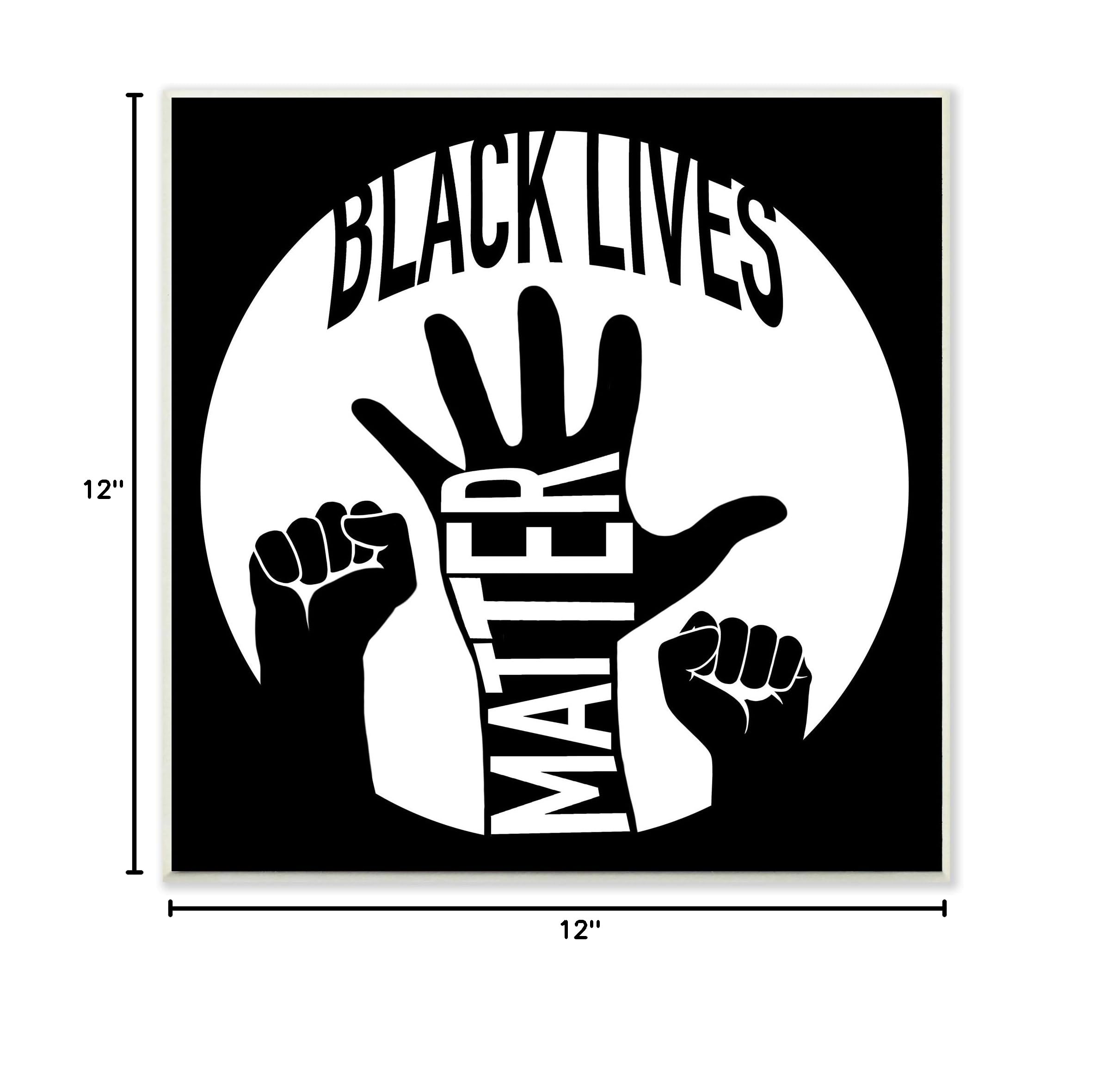 Stupell Industries Black Lives Matter Wall Art - United Raised Hands Design by Marcus Prime - 12x12 Inch Wood Plaque - Inspirational Home & Office Decor for Social Justice Awareness
