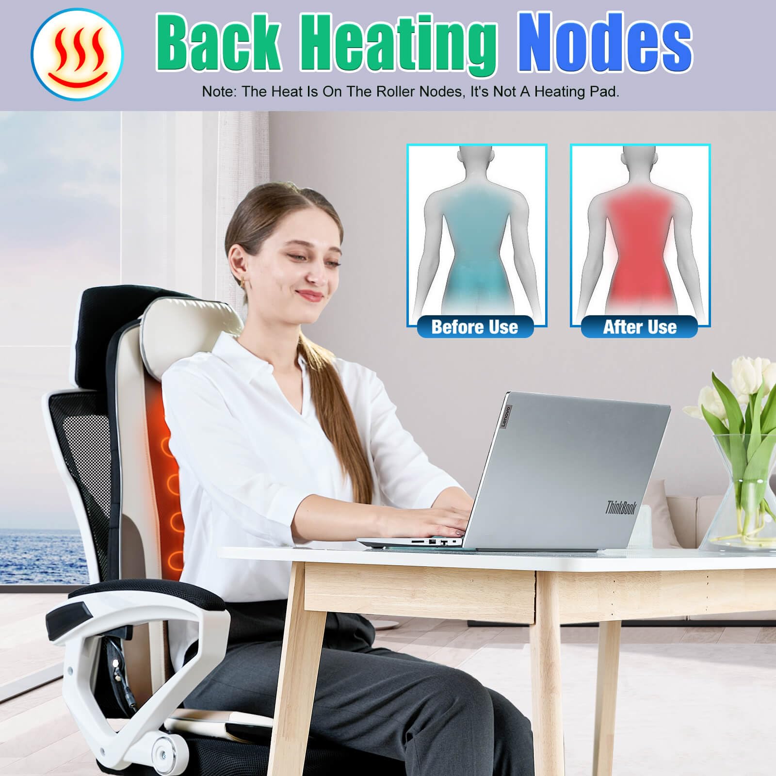 Shiatsu Back Massager with Heat - Deep Tissue Kneading Massage Chair Pad for Stress Relief, 2 Vibration Motors, Back Waist & Hip Massager, PU Leather - Perfect for Home, Office & Car Use