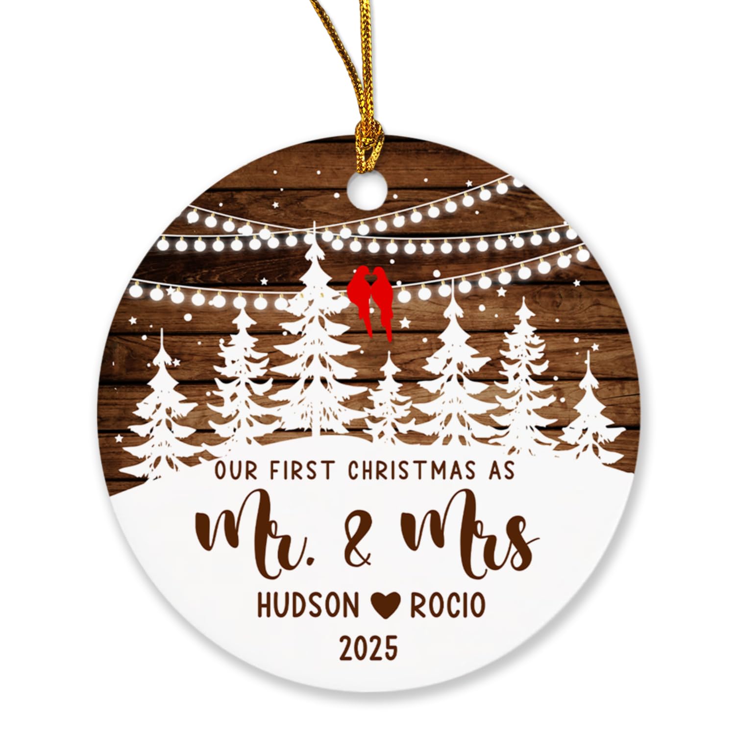 2025 Our First Christmas As Mr & Mrs Personalized Wooden Ornament - Custom Couple's First Married Christmas Tree Decoration - Handmade Hanging Keepsake for Newlyweds - Perfect for Holiday Decor, Gift Giving & Memory Preservation