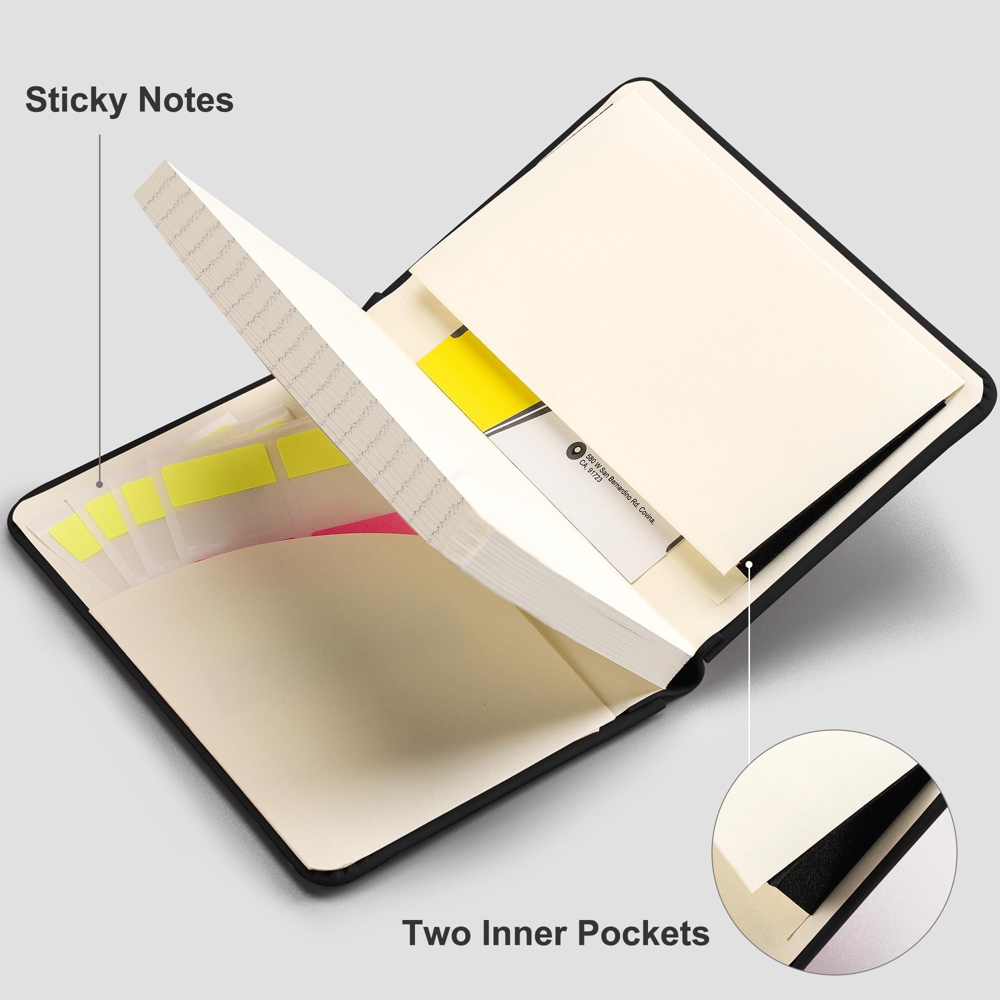 RETTACY 2-Pack A6 Mini Pocket Notebook - 160 Pages Each, Lined Leather Hardcover Journal with Inner Pocket, 3.5