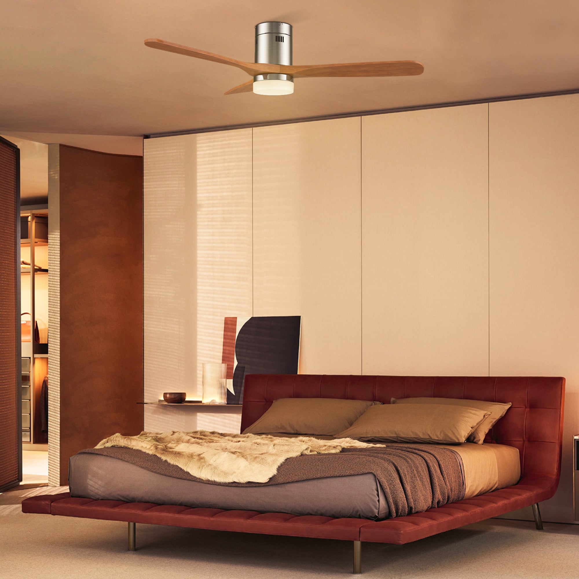 Alfa Smart Low Profile Ceiling Fan with LED Light and Remote Control - 52 Inch, Energy Efficient, Quiet Operation for Indoor and Outdoor Use - Perfect for Bedrooms, Living Rooms, Patios, and Covered Porches