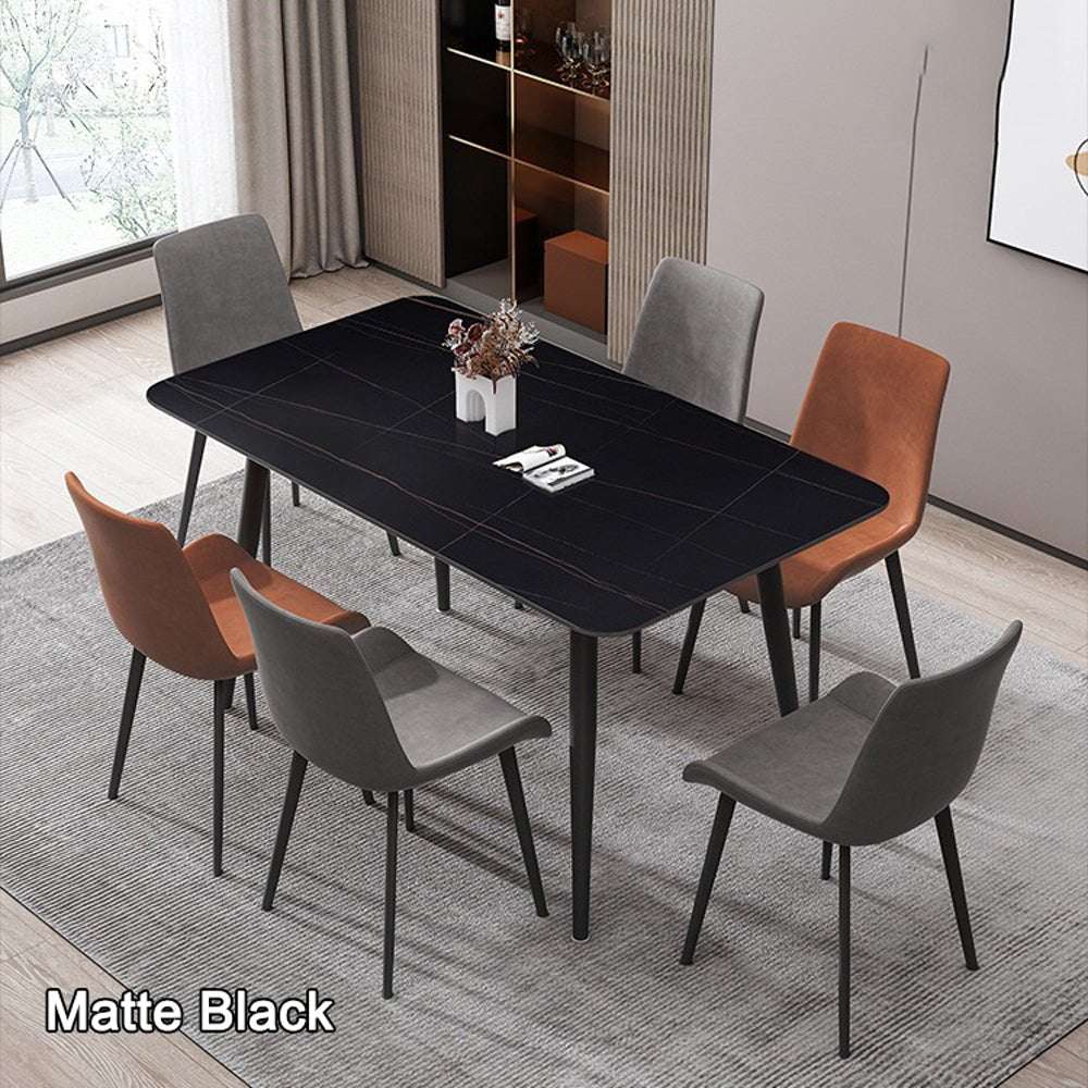 120x60cm Matte Black Minimalist Slate Kitchen Dining Table - Modern Marble Lunch & Dinner Table with Sturdy Metal Legs - Perfect for Small Spaces, Apartments & Contemporary Home Decor