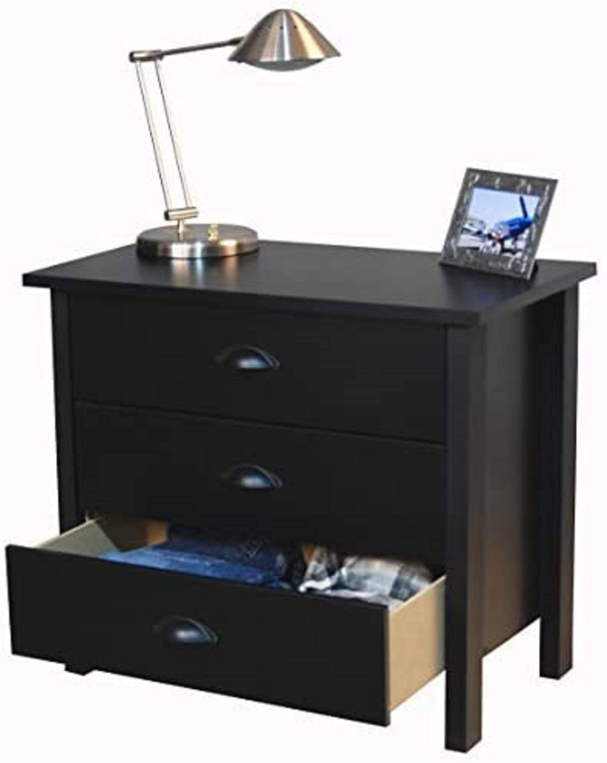 Venture Horizon 3-Drawer Nouvelle Chest - Black Dresser for Bedroom, Living Room & Office Storage | Modern Nightstand with Ample Space for Clothes, Linens & Essentials