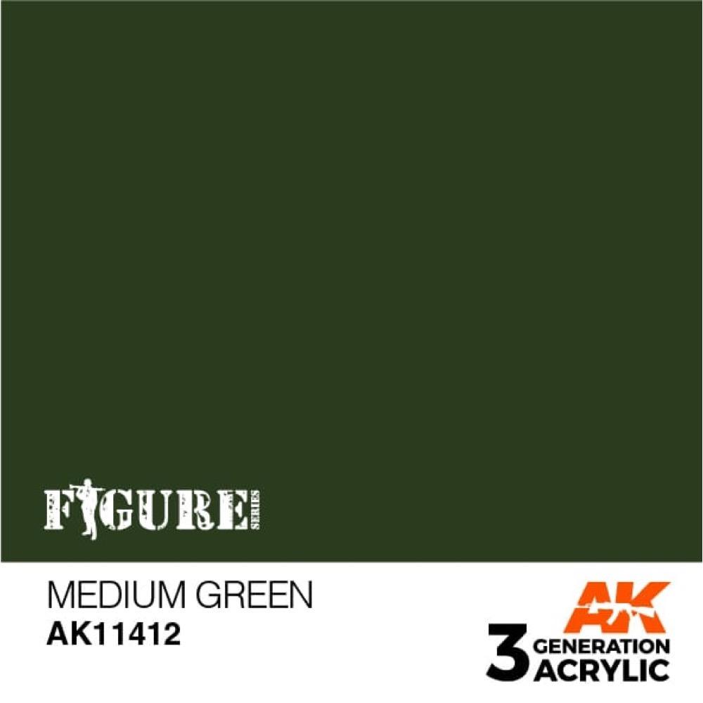 AK Interactive AK11412 Medium Green Acrylic Paint - 17ml Bottle for Model Kits & Miniatures | 3rd Generation Formula | Perfect for Military Models, Dioramas & Wargaming Scenes