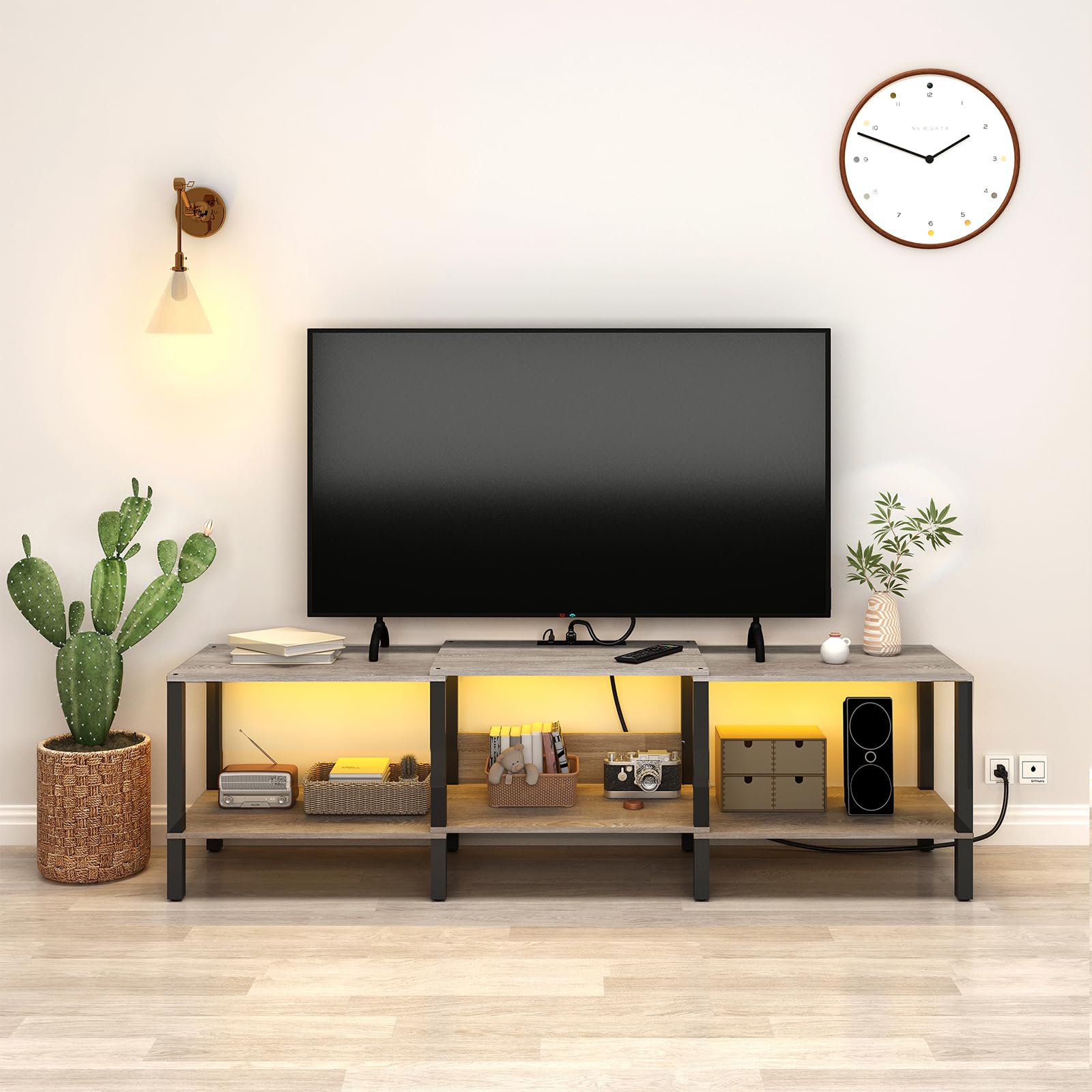 **75 Inch Wood TV Stand with Power Outlet - Industrial Style Media Console for 45/55/65/75 Inch TVs - Living Room Entertainment Center (Model: CALTV06ZE) - Perfect for Home Theater & Modern Decor**