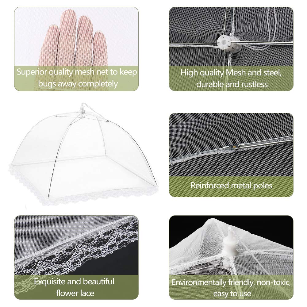 Onarway 3 Pack 14 Inch Pop Up Mesh Food Covers - Fine Fly Net for Fruit, Collapsible Screen Umbrella Tent for Outdoor Picnic, BBQ, Camping & Beach Parties - Keep Bugs Away from Food While Dining Outside