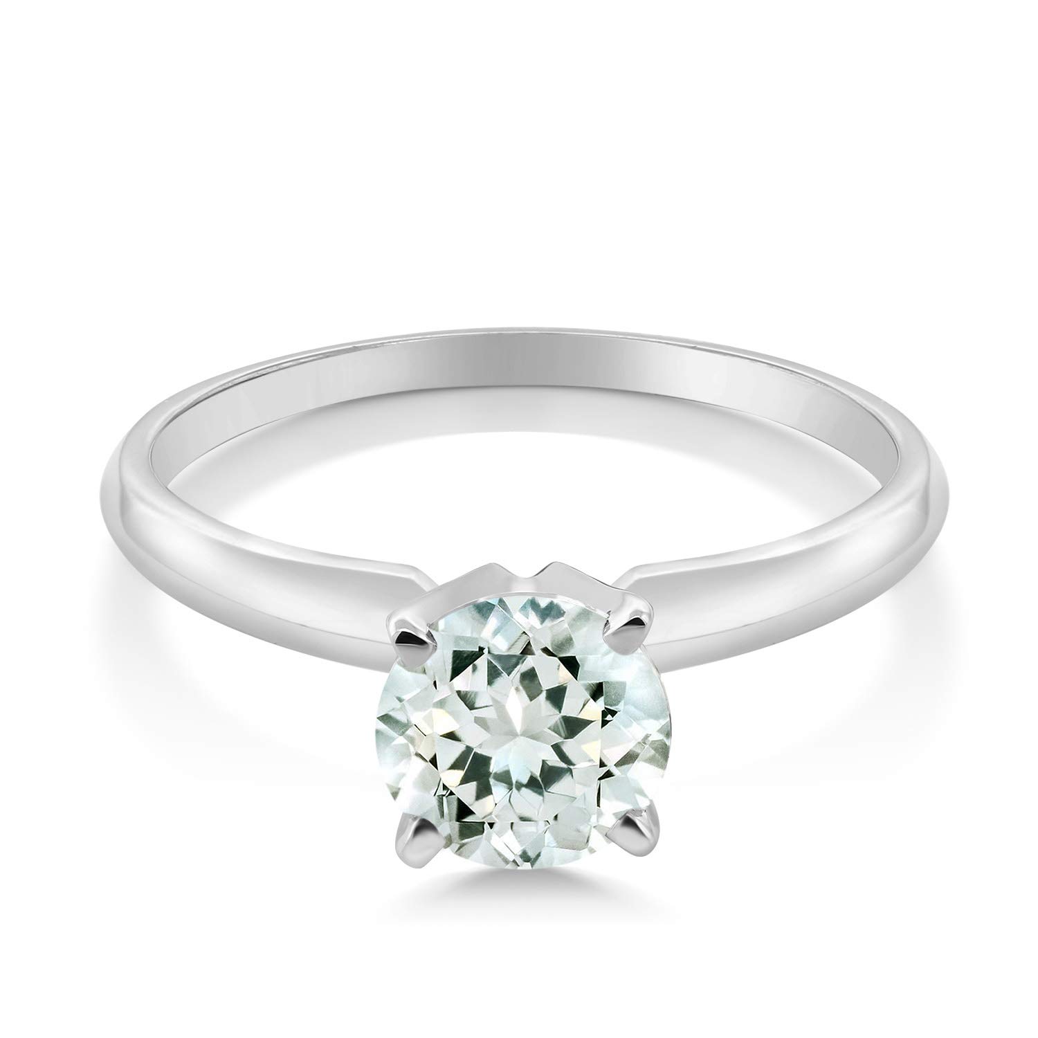 18K White Gold Solitaire Engagement Ring with 0.50 Ct Round Sky Blue Aquamarine Gemstone - Elegant Wedding Jewelry for Proposals & Anniversaries