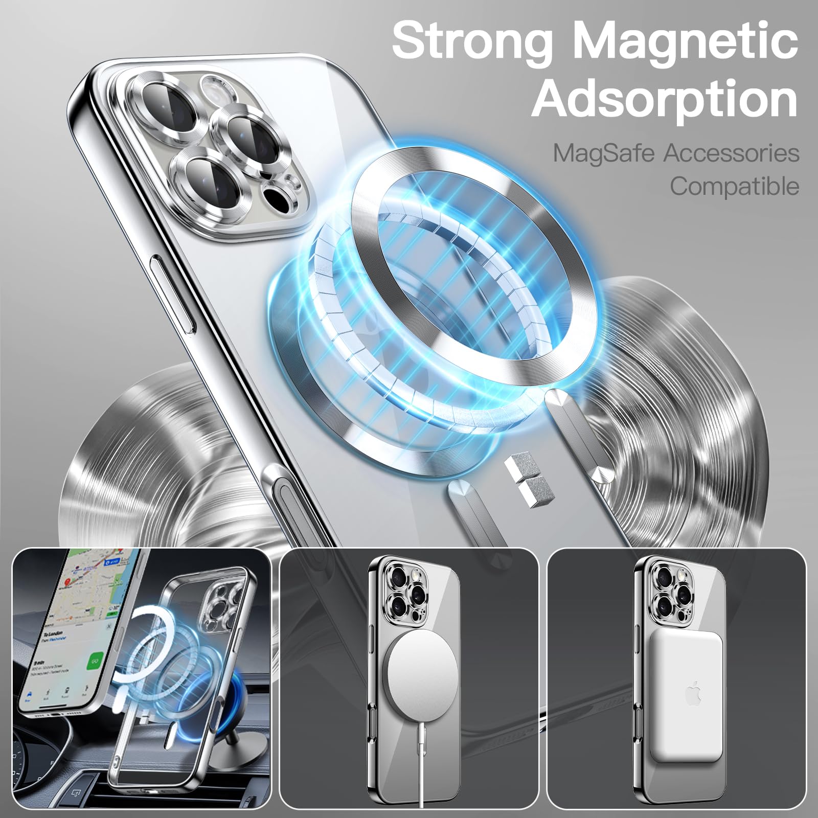JETech Ultra Thin Clear Case for iPhone 16 Pro 6.3-Inch | Shockproof TPU Cover with Camera Protection | MagSafe Compatible Wireless Charging | Silver Electroplated Phone Case | Perfect for Daily Use, Travel & Outdoor Activities