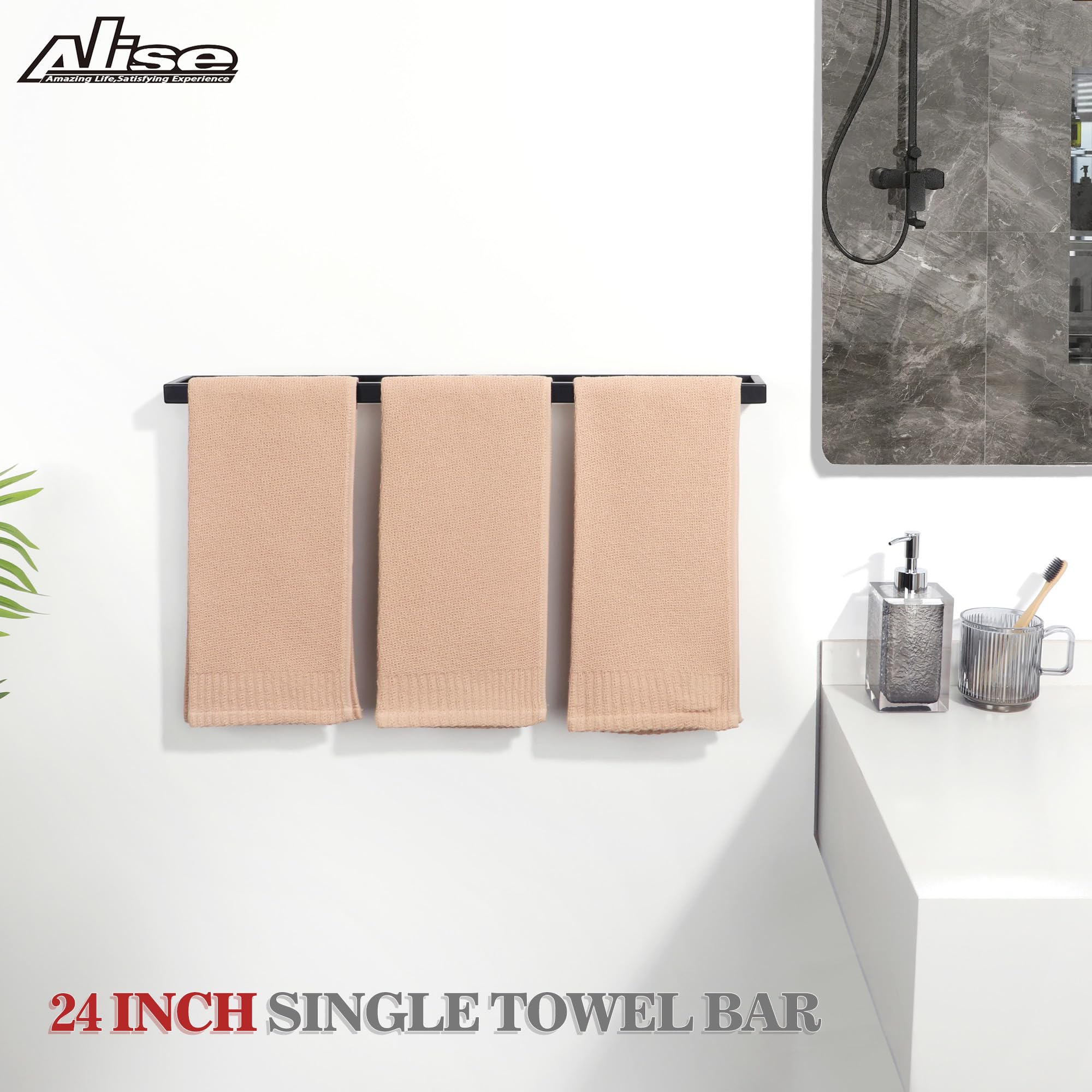 24 Inch Stainless Steel Bath Towel Bar - SUS304 Matte Black Wall Mounted Towel Holder for Bathroom, Lavatory & Hand Towel Hanging - Perfect for Modern Home, Spa & Hotel Decor