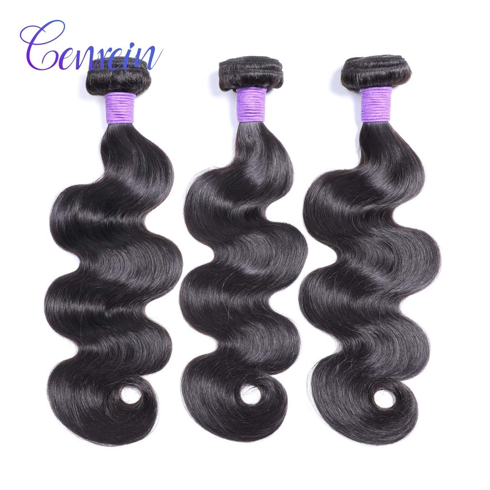 Brazilian Virgin Human Hair Bundles 3-Pack - 10/12/14 Inch Body Wave Weave Extensions (1B Color) for Women | Remy Human Hair Wefts for Styling & Volume | Perfect for Daily Wear, Parties & Special Occasions