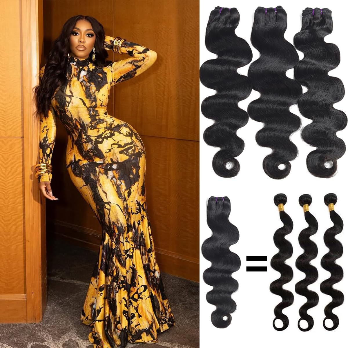 16A 100% Unprocessed Brazilian Virgin Remy Human Hair Bundles - Body Wave (16 18 20 22 Inch) for Black Women - Natural Color Wavy Hair Extensions for Styling, Weaving & Protective Hairstyles
