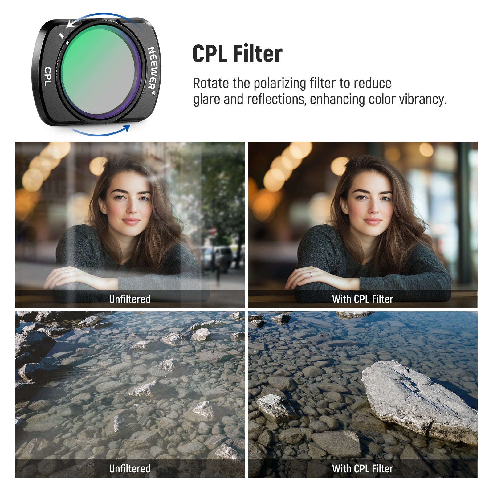 NEEWER FL B29 2-Pack Filter Set with CPL & 0.75X Wide Angle Lens for DJI Osmo Pocket 3 - Perfect for Vlogging, Travel Photography, and 4K Video Shooting
