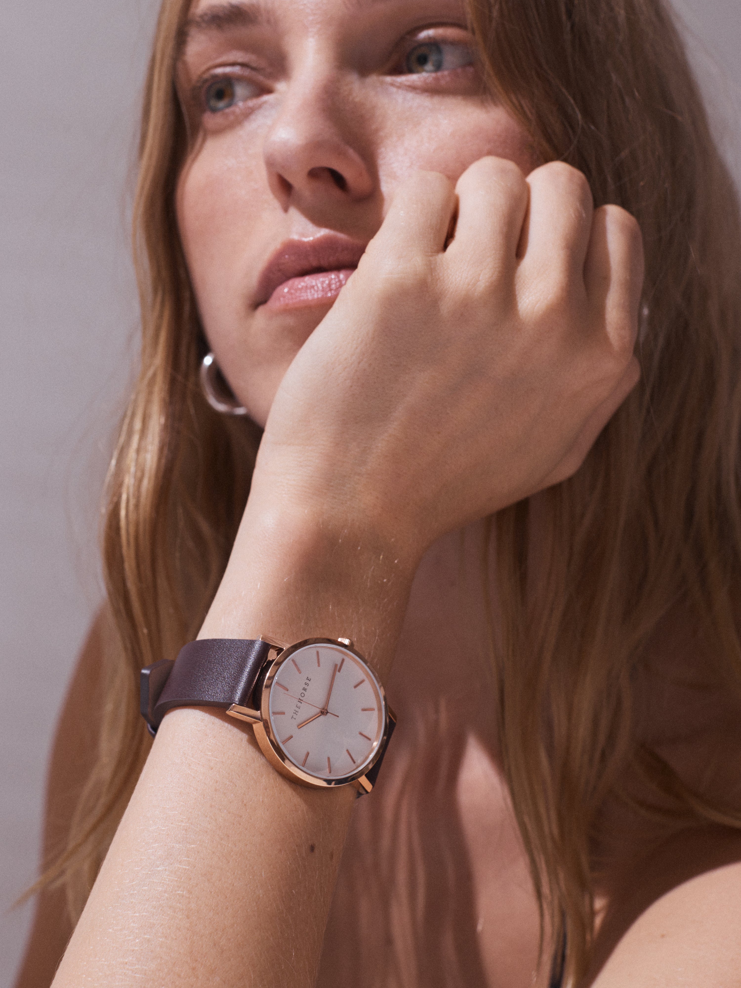 Mini Original Rose Gold Watch with White Dial & Deep Plum Leather Strap - Elegant Women's Wristwatch for Daily Wear, Office & Special Occasions
