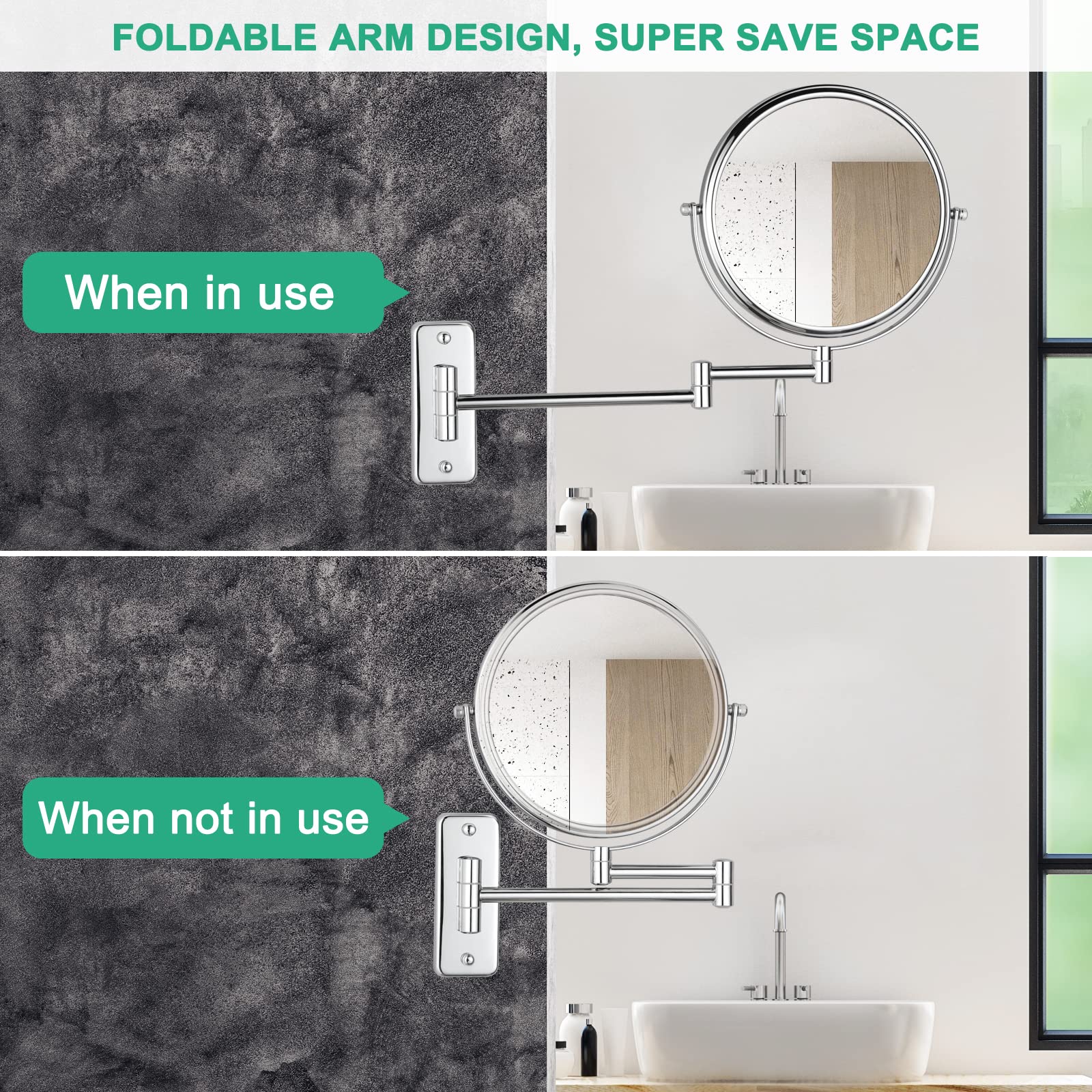 8 Inch Wall Mounted Magnifying Mirror with 10x Magnification - Double Sided Vanity Makeup Mirror for Bathroom - Chrome Finish - Perfect for Makeup Application, Skincare & Shaving