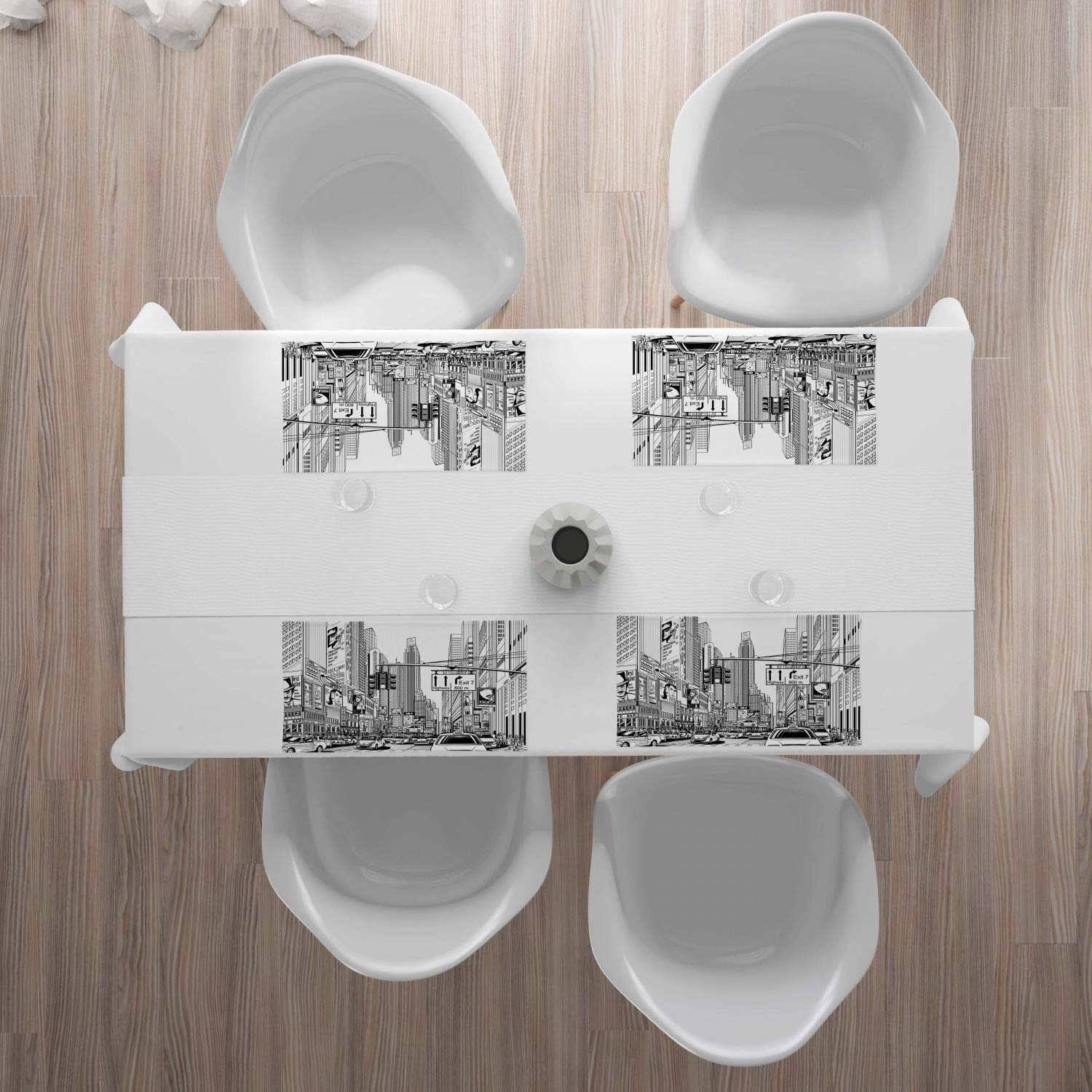 Ambesonne NYC Place Mats Set of 4 - New York City Street Scene Monochrome Sketch with Cars, People & Buildings - Washable Fabric Table Mats for Dining Room & Kitchen Decor in Charcoal Grey & White - Perfect for Urban Home Decor & Dinner Parties