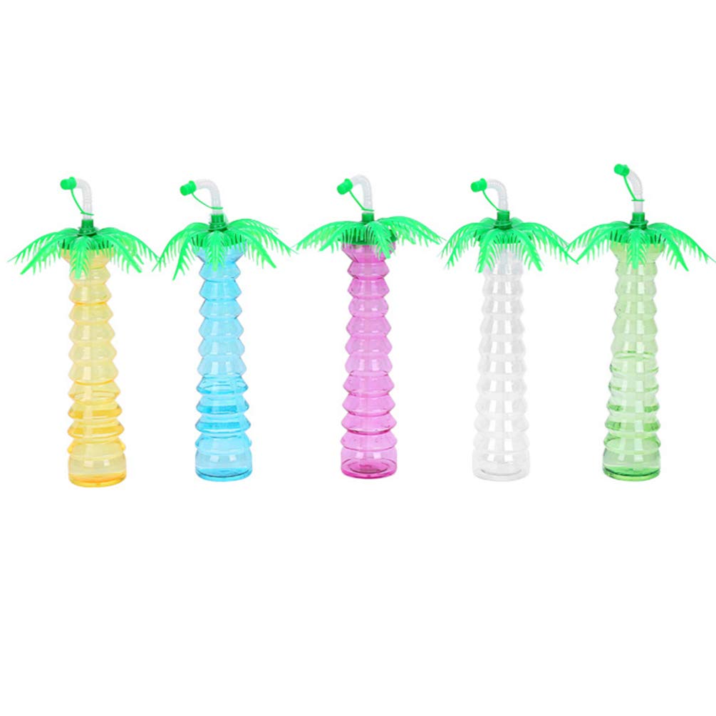 PRETYZOOM 5-Pack Shaped Coconut Drinking Cups with Straws - Reusable Hawaiian Party Cups for Tropical Themed Events, Beach Parties, and Summer Cocktails