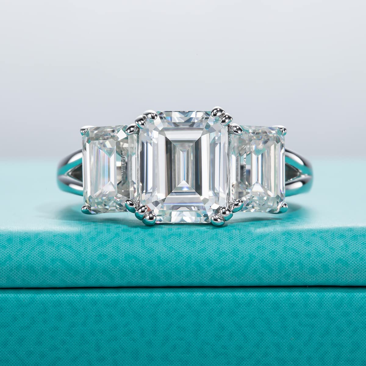 AnuClub 3 Stone Moissanite Engagement Ring for Women - D Color VVS1 Round/Emerald/Marquise Cut, 925 Sterling Silver Wedding, Anniversary & Promise Ring - Perfect for Proposals, Bridal Jewelry & Special Occasions