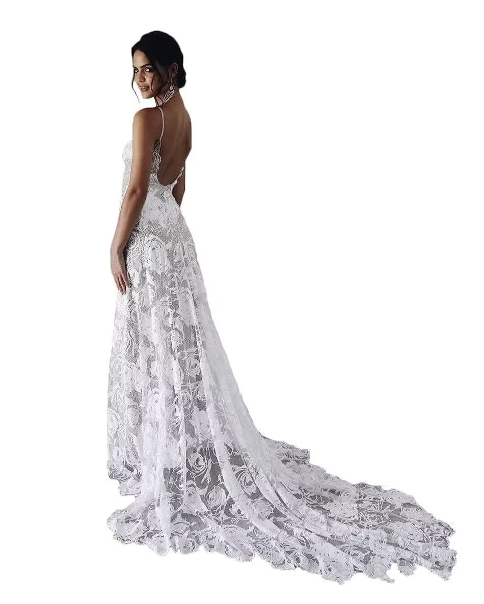 2022 Elegant Lace Wedding Dresses for Women - Beach Bridal Gowns & Romantic Bride Dresses | Perfect for Beach Weddings, Outdoor Ceremonies & Vow Renewals
