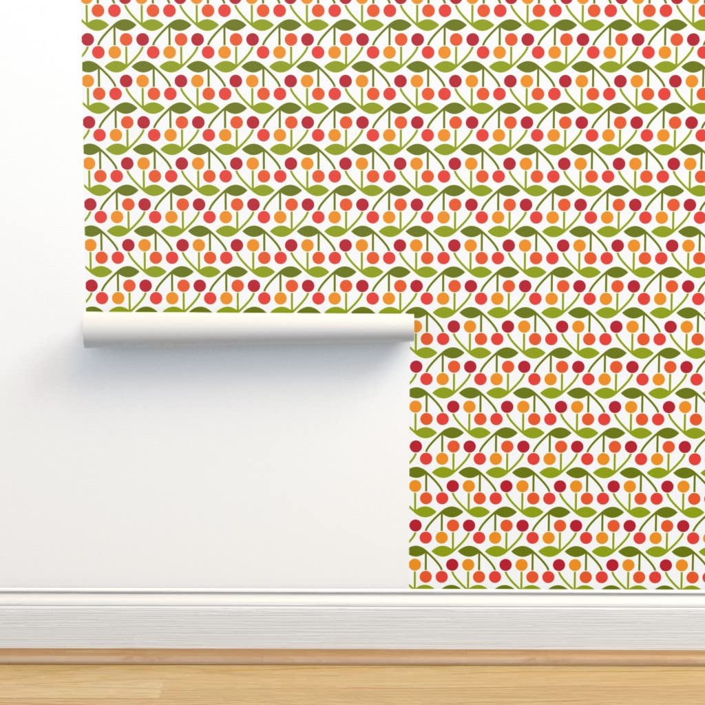 12ft x 2ft Peel & Stick Removable Wallpaper - Geometric Cherry Pie Fruit Pattern by Spoonflower | Perfect for Bedroom, Kitchen, Nursery & Home Decor