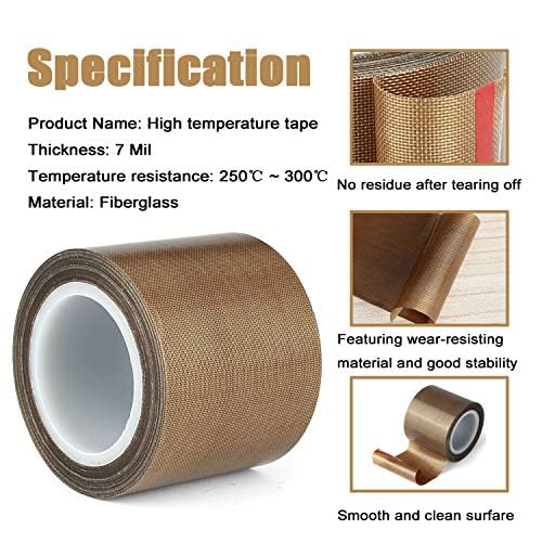High-Temperature PTFE Coated Fiberglass Adhesive Tape - 3/4 Inch x 30 Feet Teflon Fabric Tape for Vacuum Sealer Machines & Hand Impulse Sealers | Heat Resistant, Non-Stick Insulation Tape | Compatible with FoodSaver, Seal-A-Meal, Weston, Cabela's | Perfect for Food Packaging, Vacuum Sealing & Industrial Applications